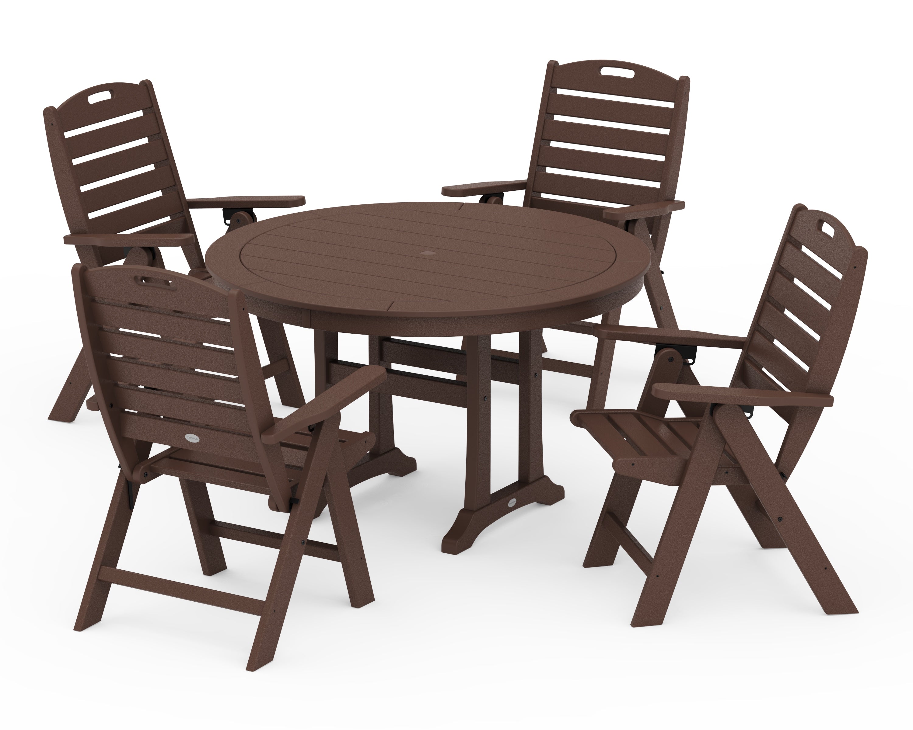 POLYWOOD Nautical Highback Chair 5-Piece Round Dining Set with Trestle Legs in Mahogany