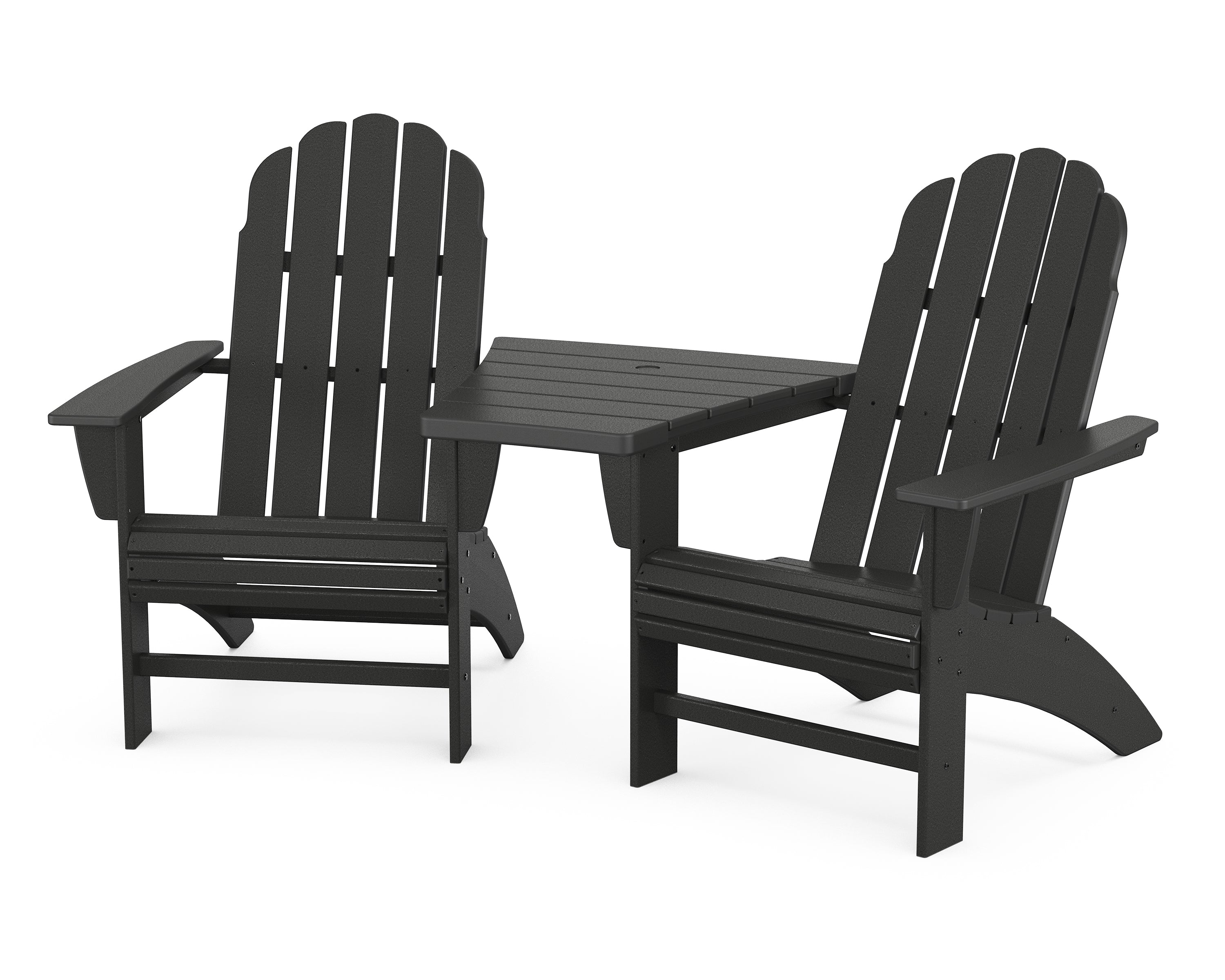 POLYWOOD® Vineyard 3-Piece Curveback Adirondack Set with Angled Connecting Table in Black