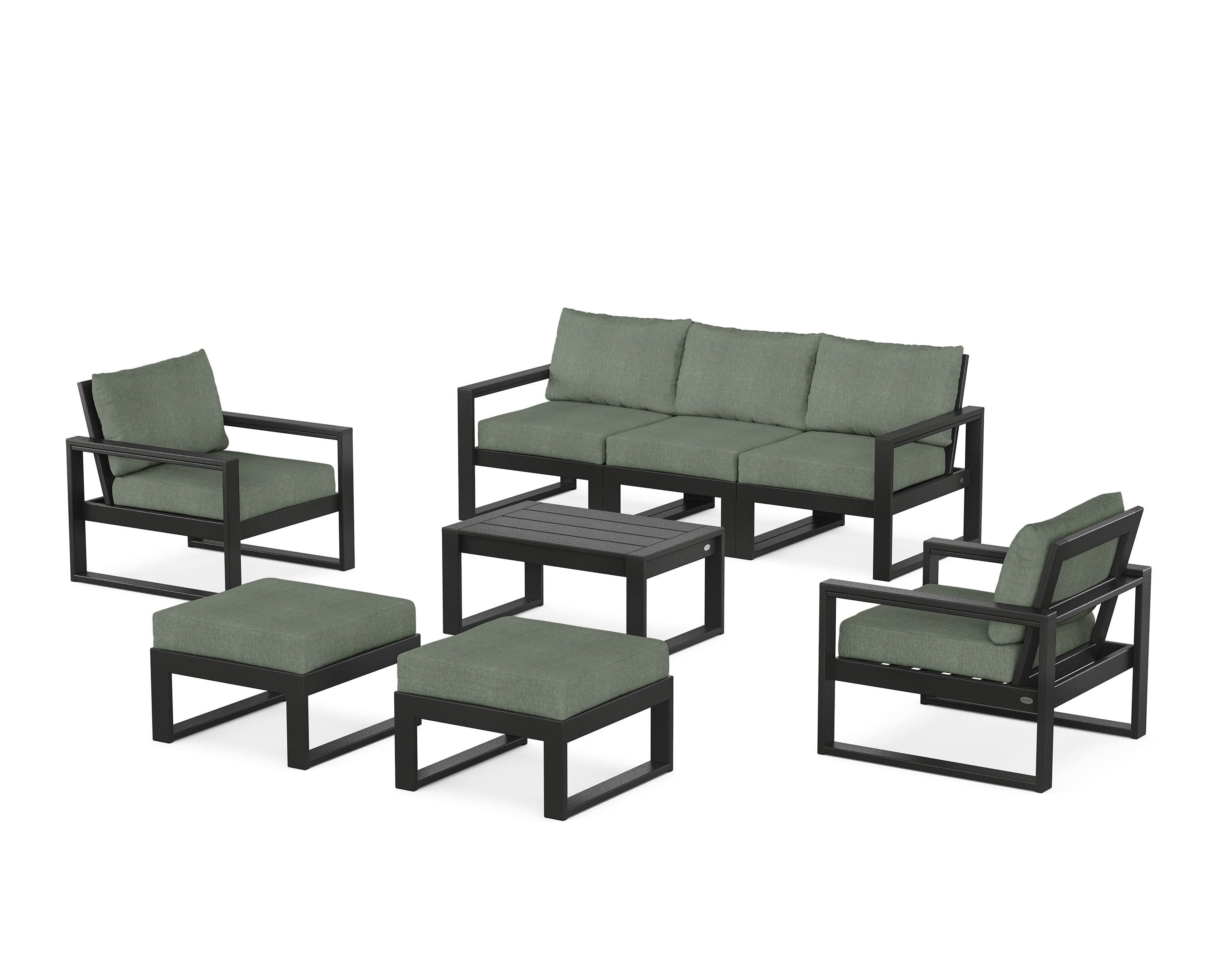 POLYWOOD EDGE Sectional 8-Piece Lounge Sofa Set in Black / Cast Sage