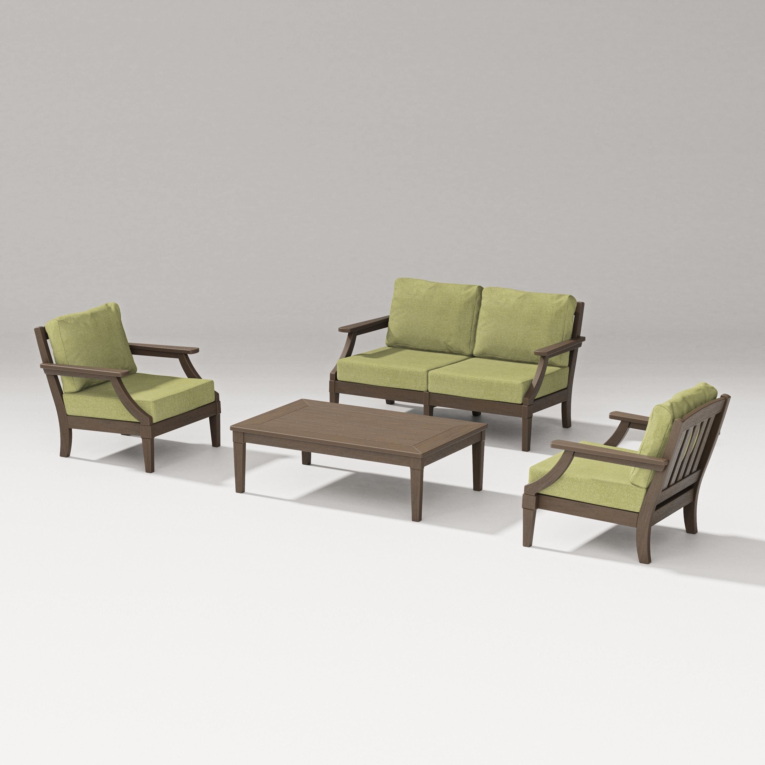 PW Designer Series Estate Lounge 4-Piece Loveseat Set in Kona / Chartreuse Boucle