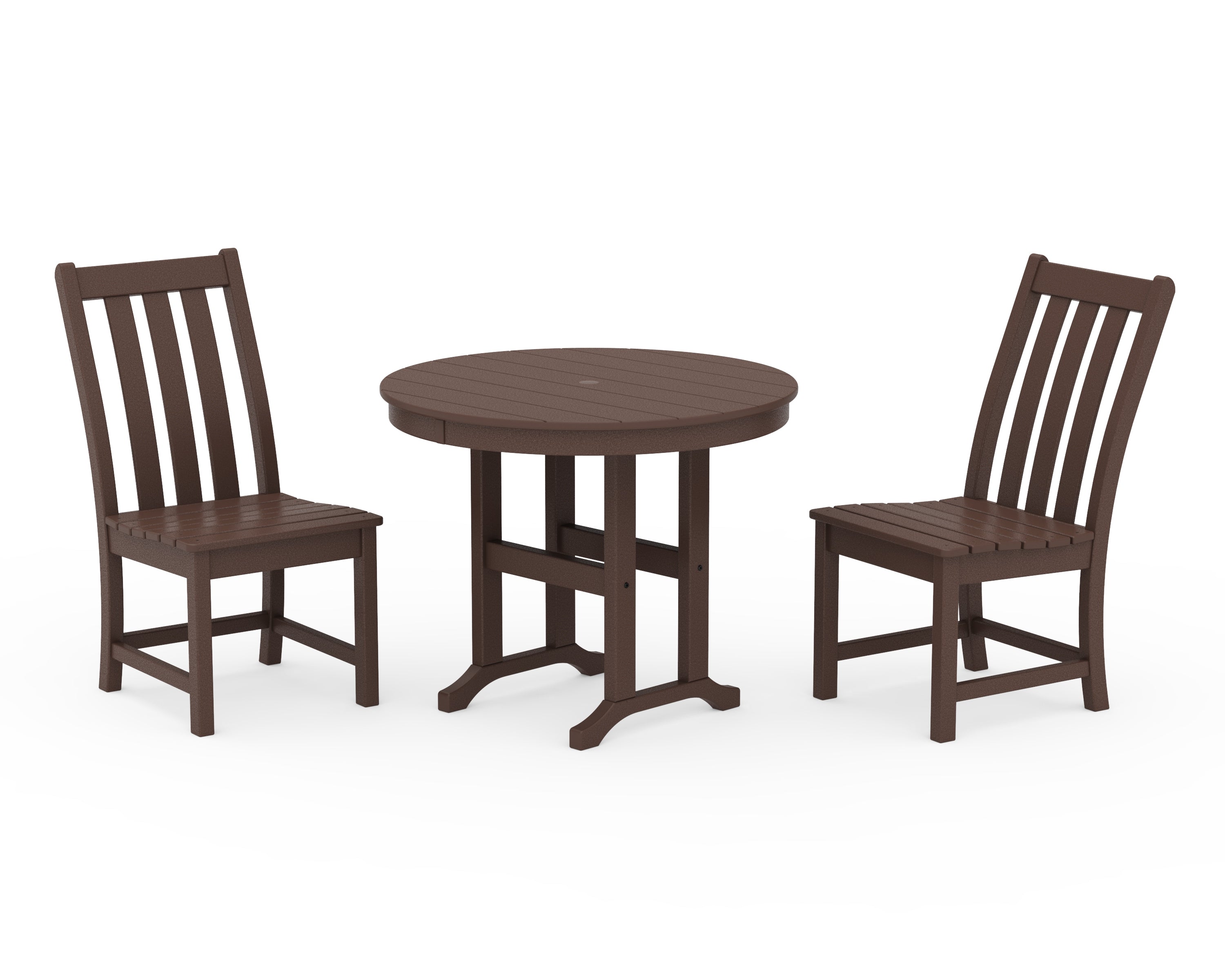 POLYWOOD Vineyard Side Chair 3-Piece Round Dining Set in Mahogany