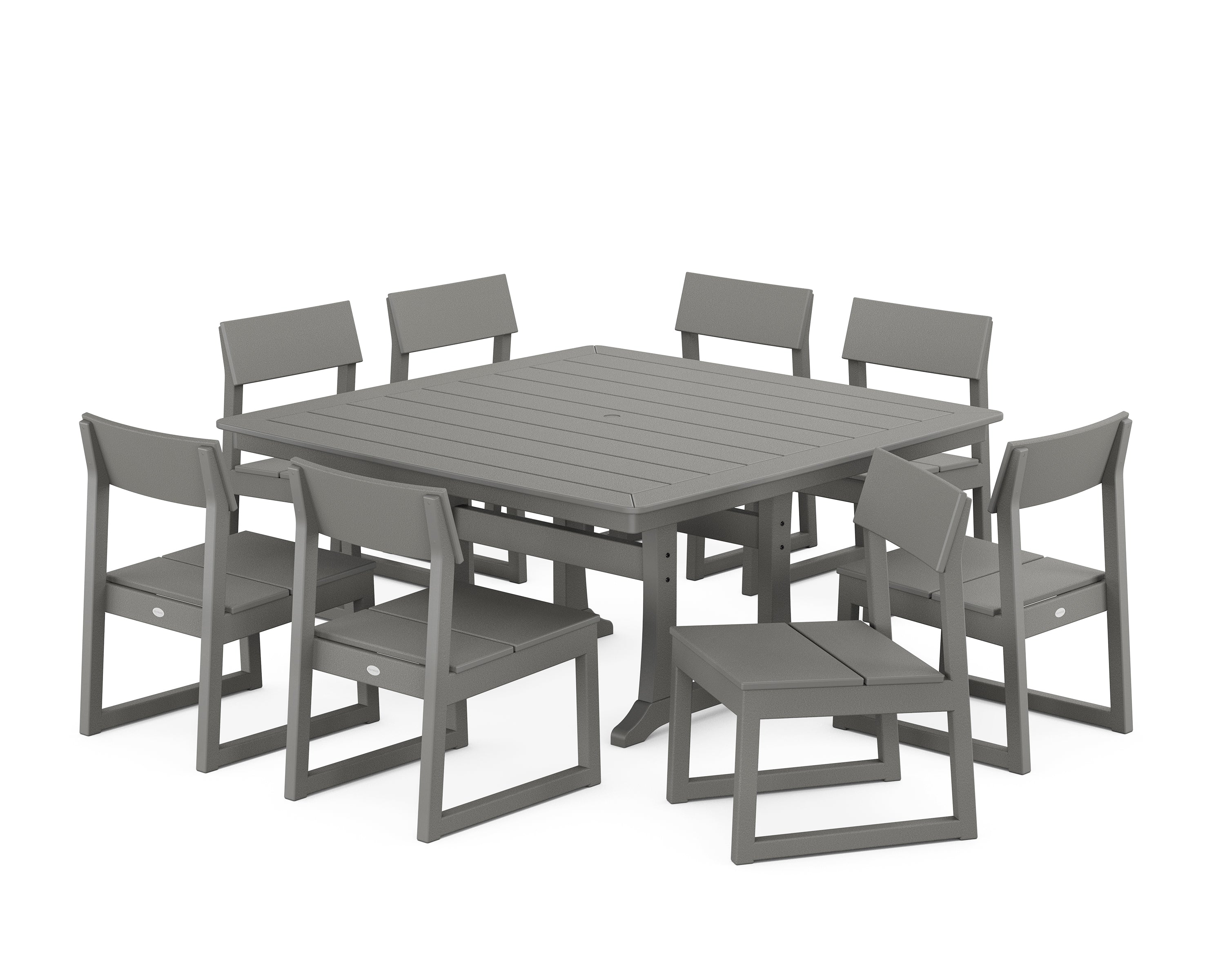 POLYWOOD EDGE Side Chair 9-Piece Dining Set with Trestle Legs in Slate Grey