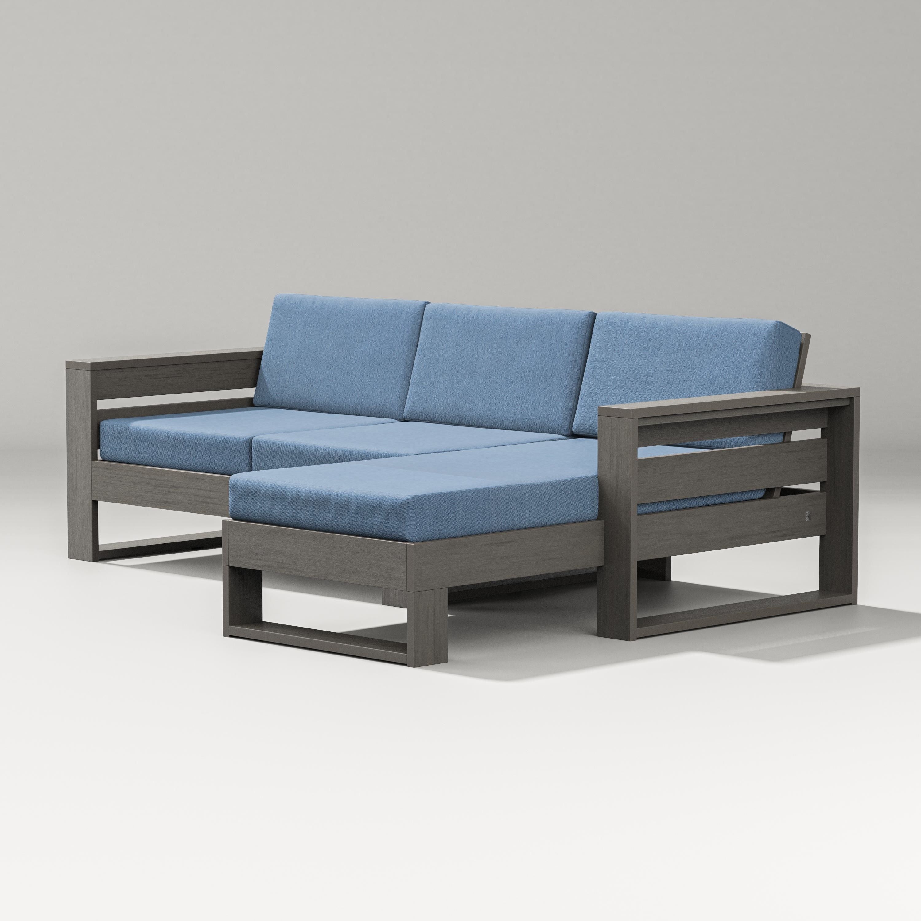 PW Designer Series Latitude Right Chaise Sectional in Driftwood / Sky Blue