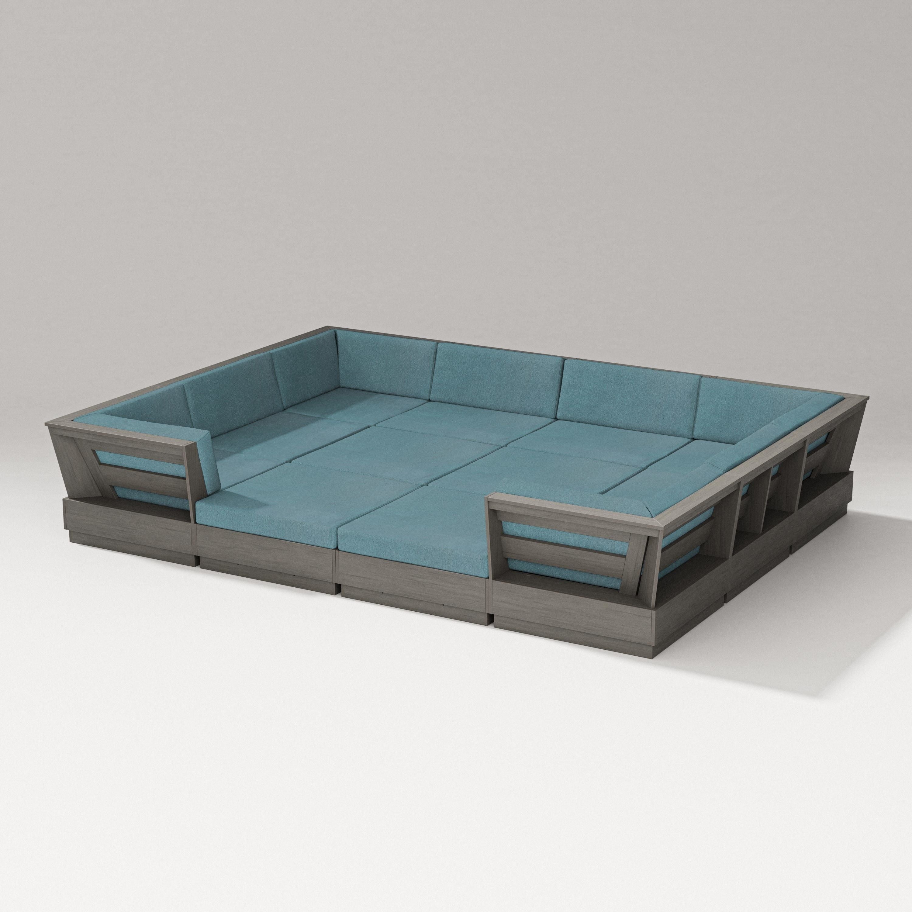 PW Designer Series Elevate 12-Piece Pit Sectional in Driftwood / Ocean Teal