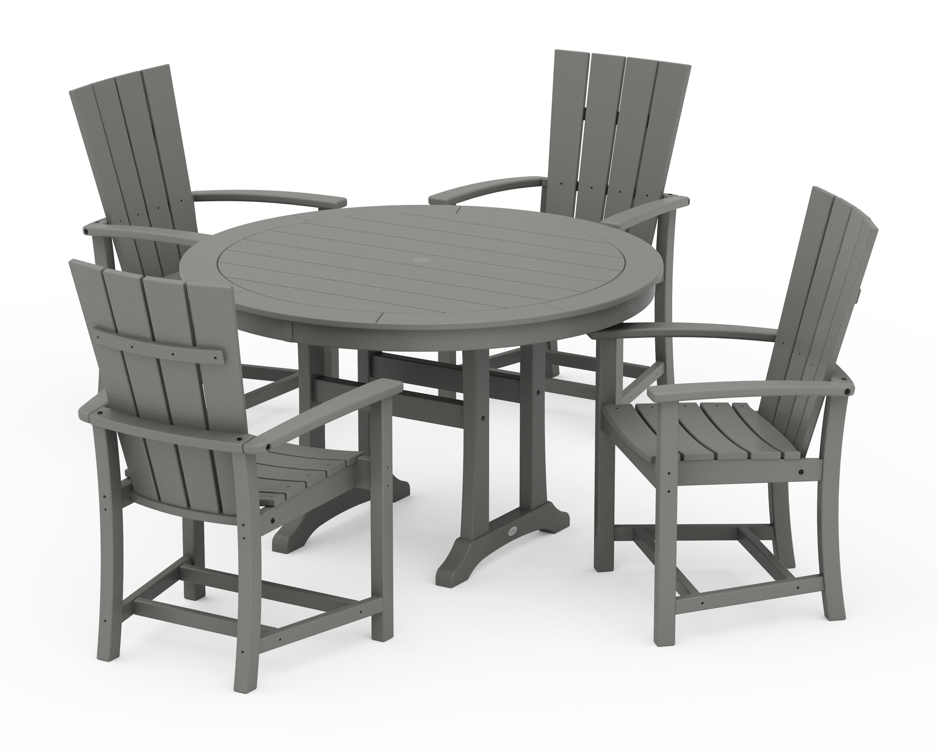 POLYWOOD Quattro 5-Piece Round Dining Set with Trestle Legs in Slate Grey