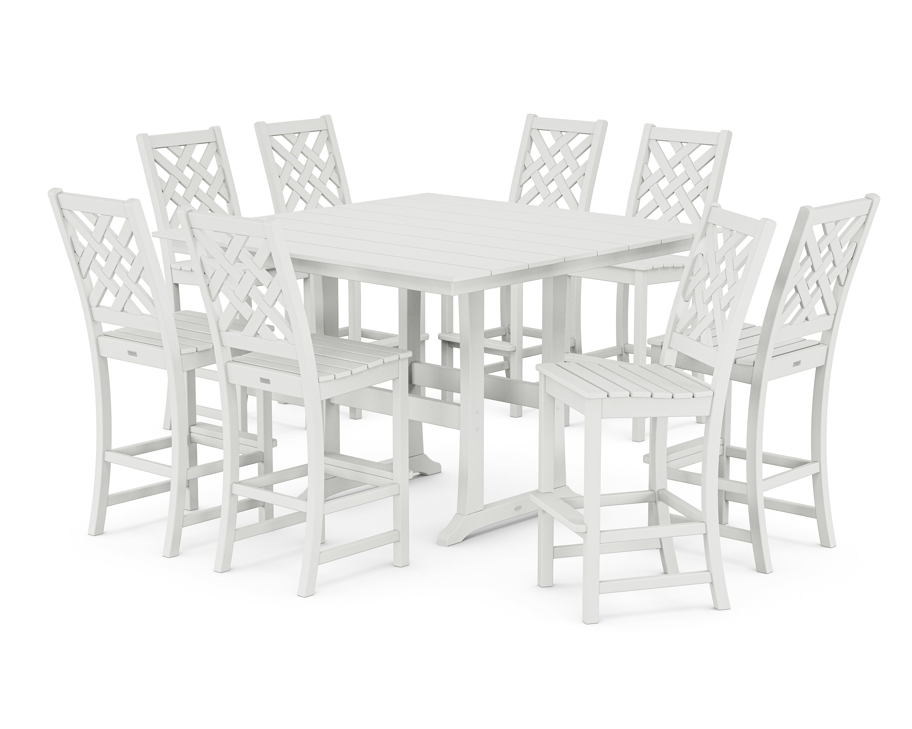 Country Living Wovendale Side Chair 9-Piece Square Farmhouse Bar Set with Trestle Legs in White