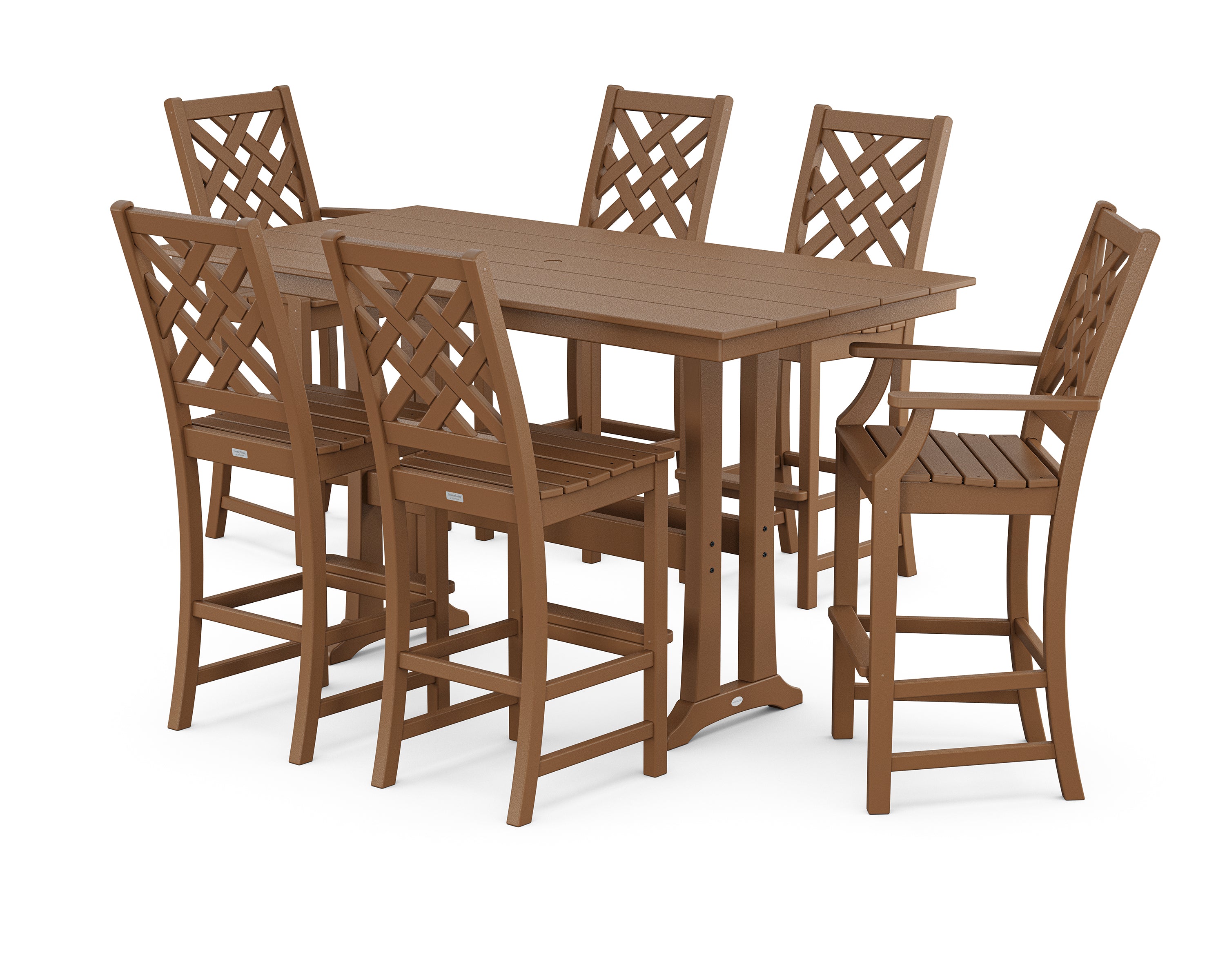 Country Living Wovendale 7-Piece Farmhouse Bar Set with Trestle Legs in Teak