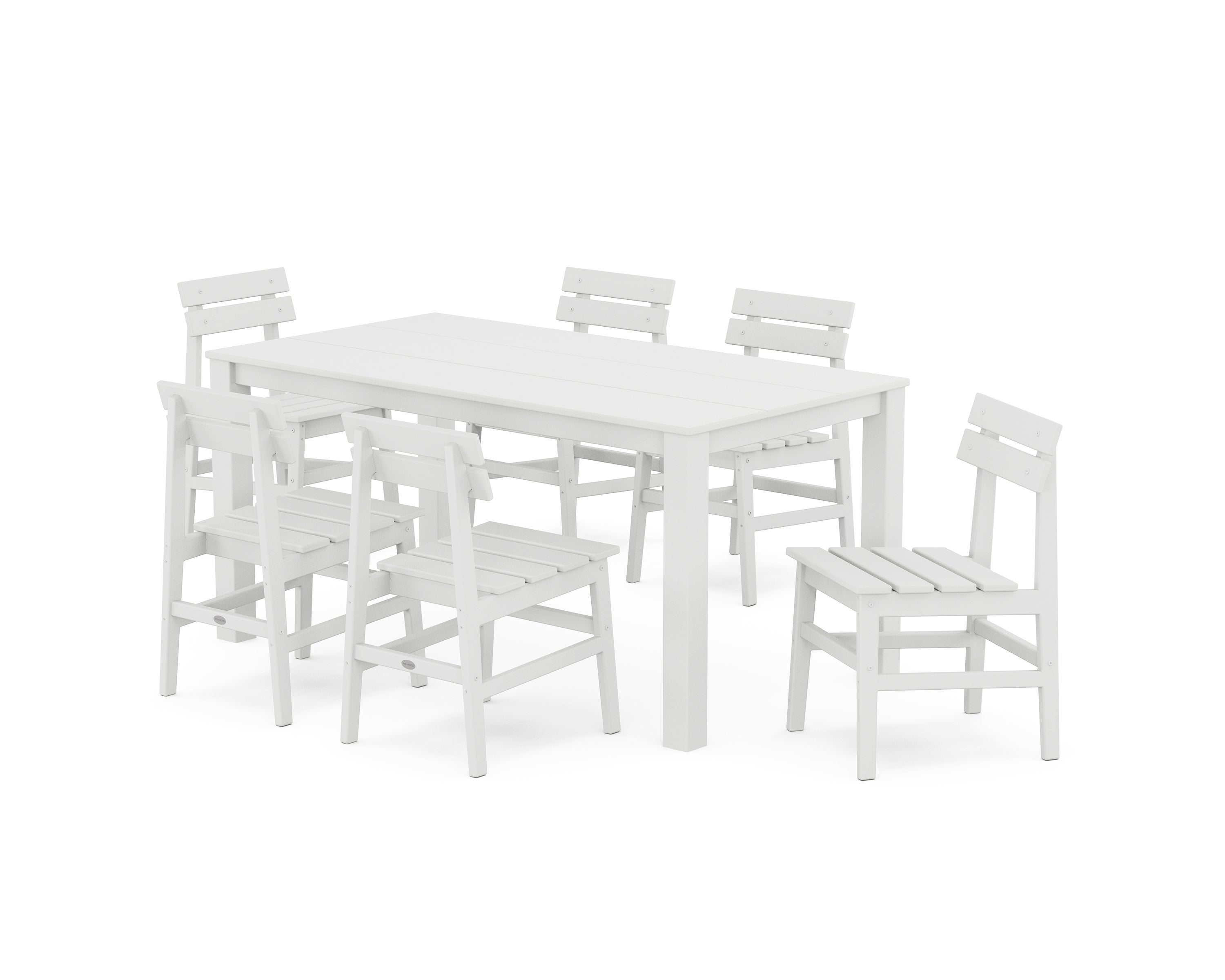 POLYWOOD Modern Studio Plaza Chair 7-Piece Parsons Table Dining Set in White