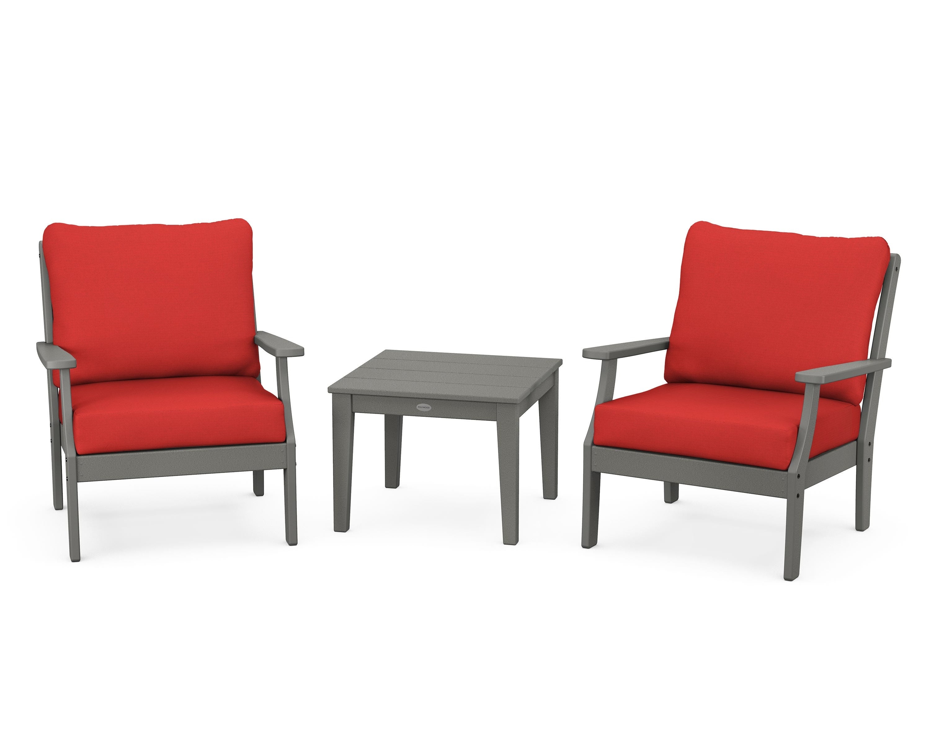 POLYWOOD Braxton 3-Piece Deep Seating Set in Slate Grey / Crimson Linen