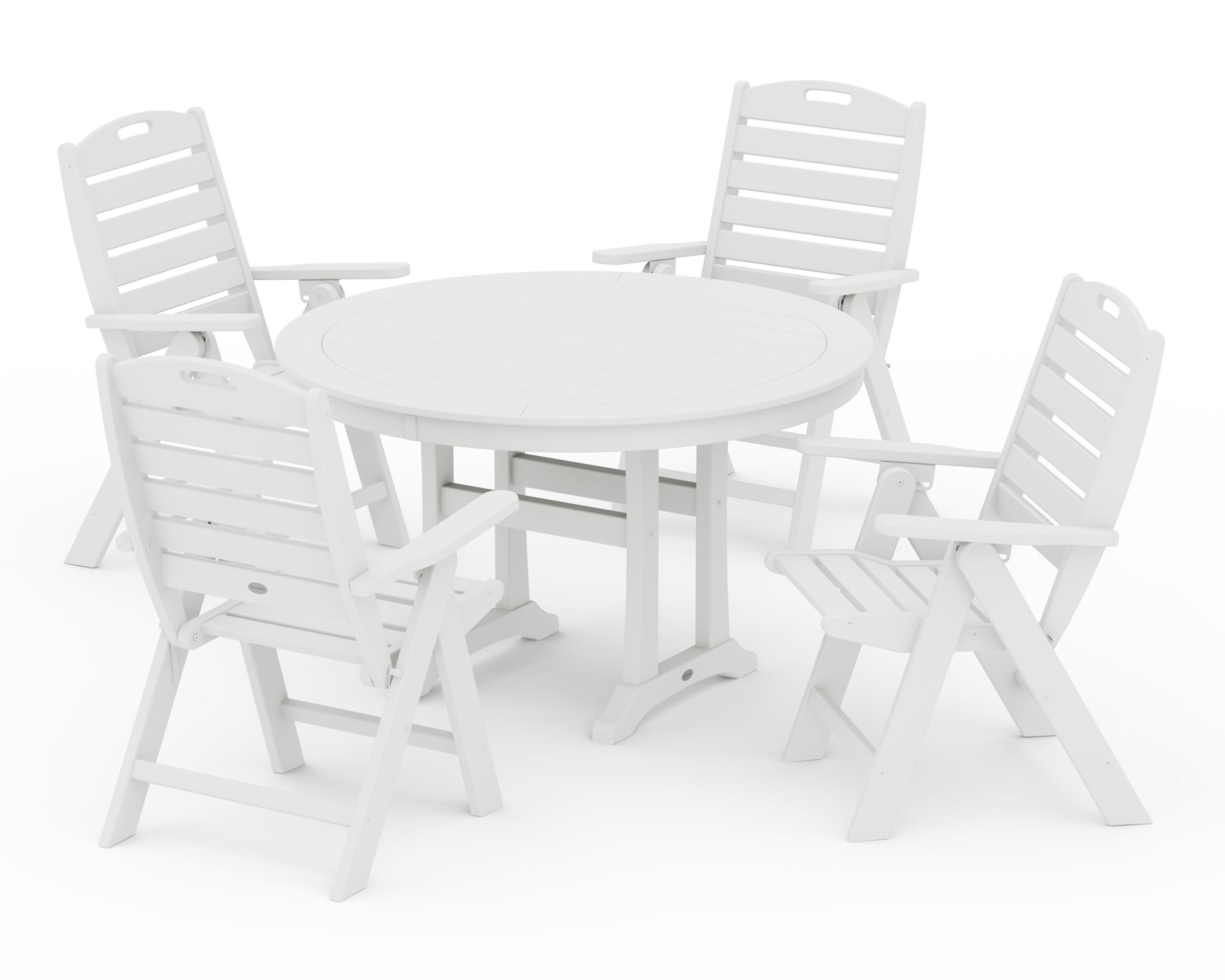 POLYWOOD Nautical Highback Chair 5-Piece Round Dining Set with Trestle Legs in White