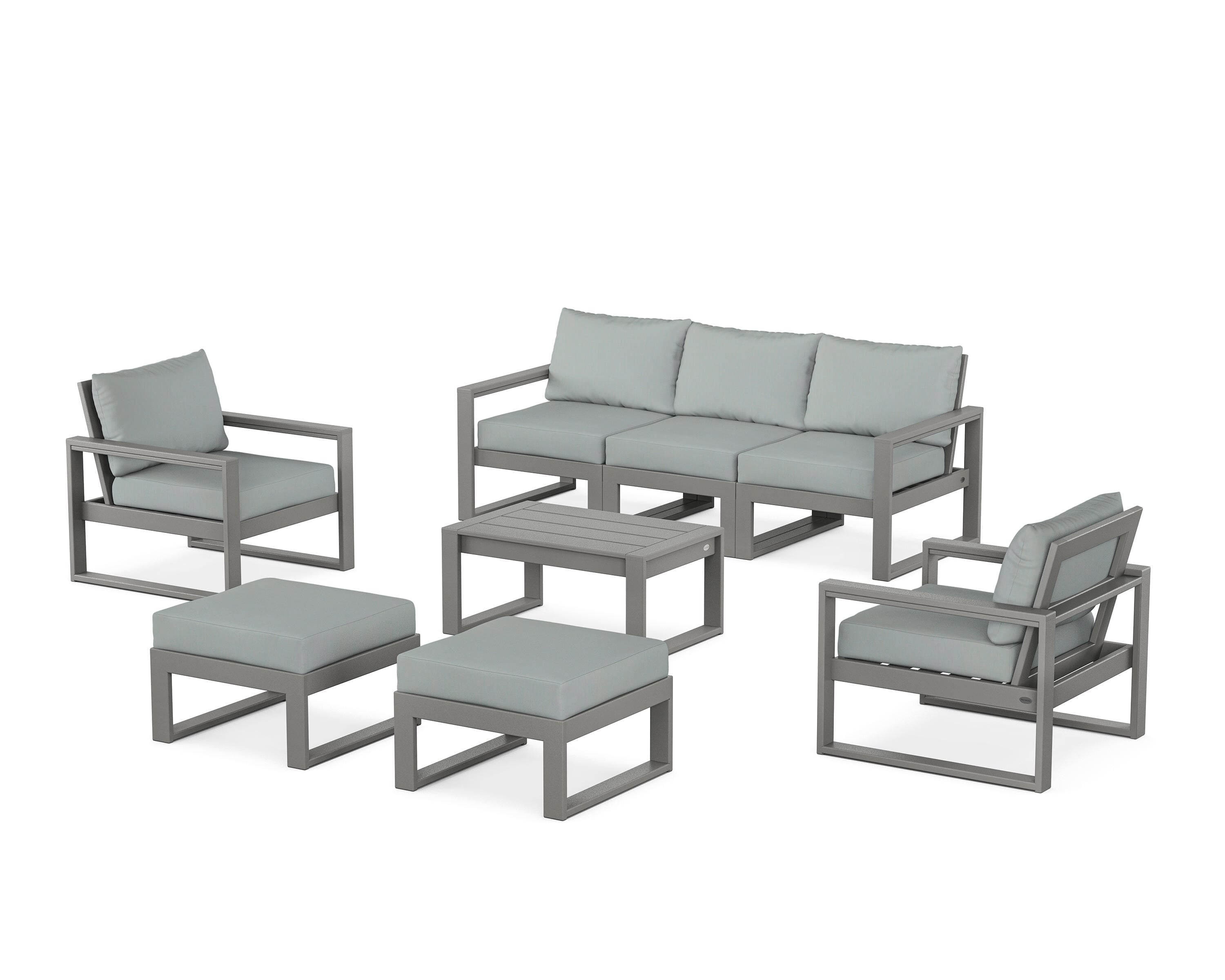 POLYWOOD EDGE Sectional 8-Piece Lounge Sofa Set in Slate Grey / Spa