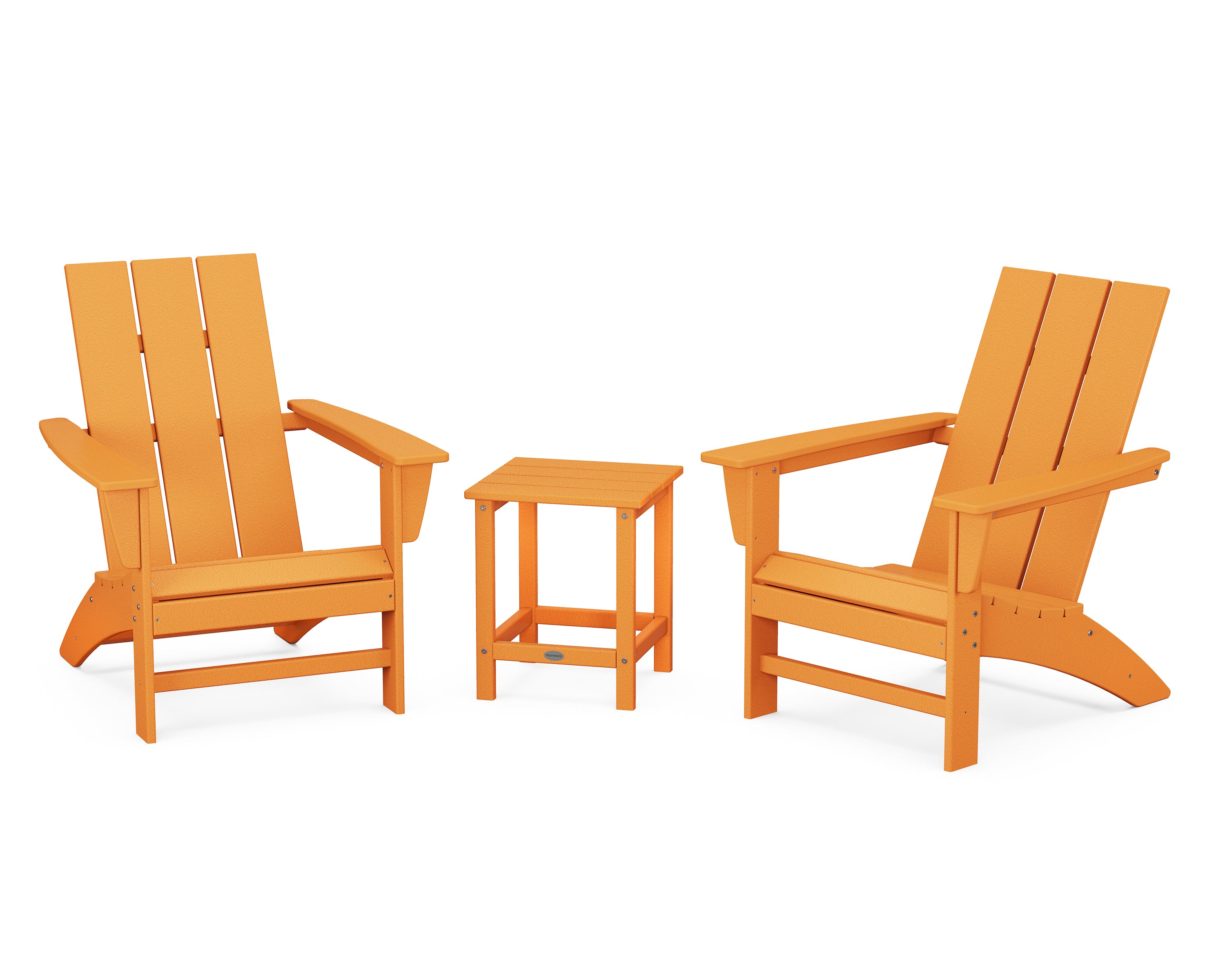 POLYWOOD Modern 3-Piece Adirondack Set with Long Island 18" Side Table in Tangerine