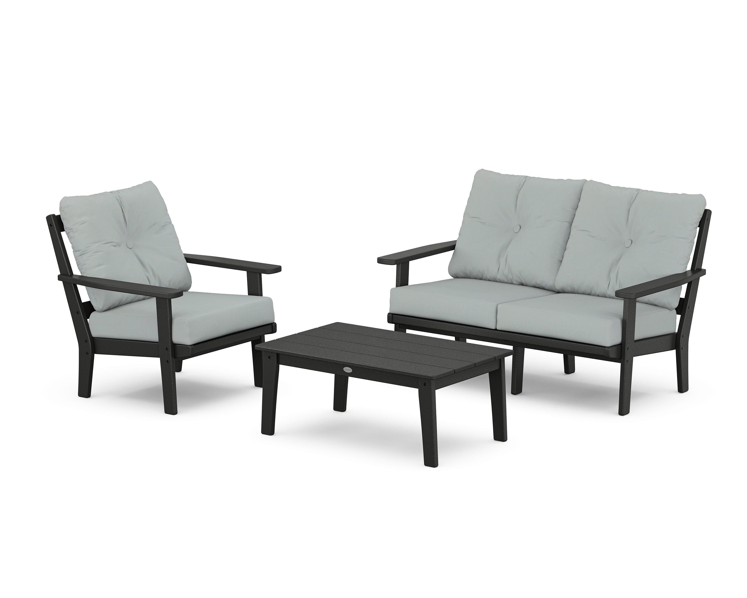 POLYWOOD Oxford 3-Piece Deep Seating Set with Loveseat in Black / Spa