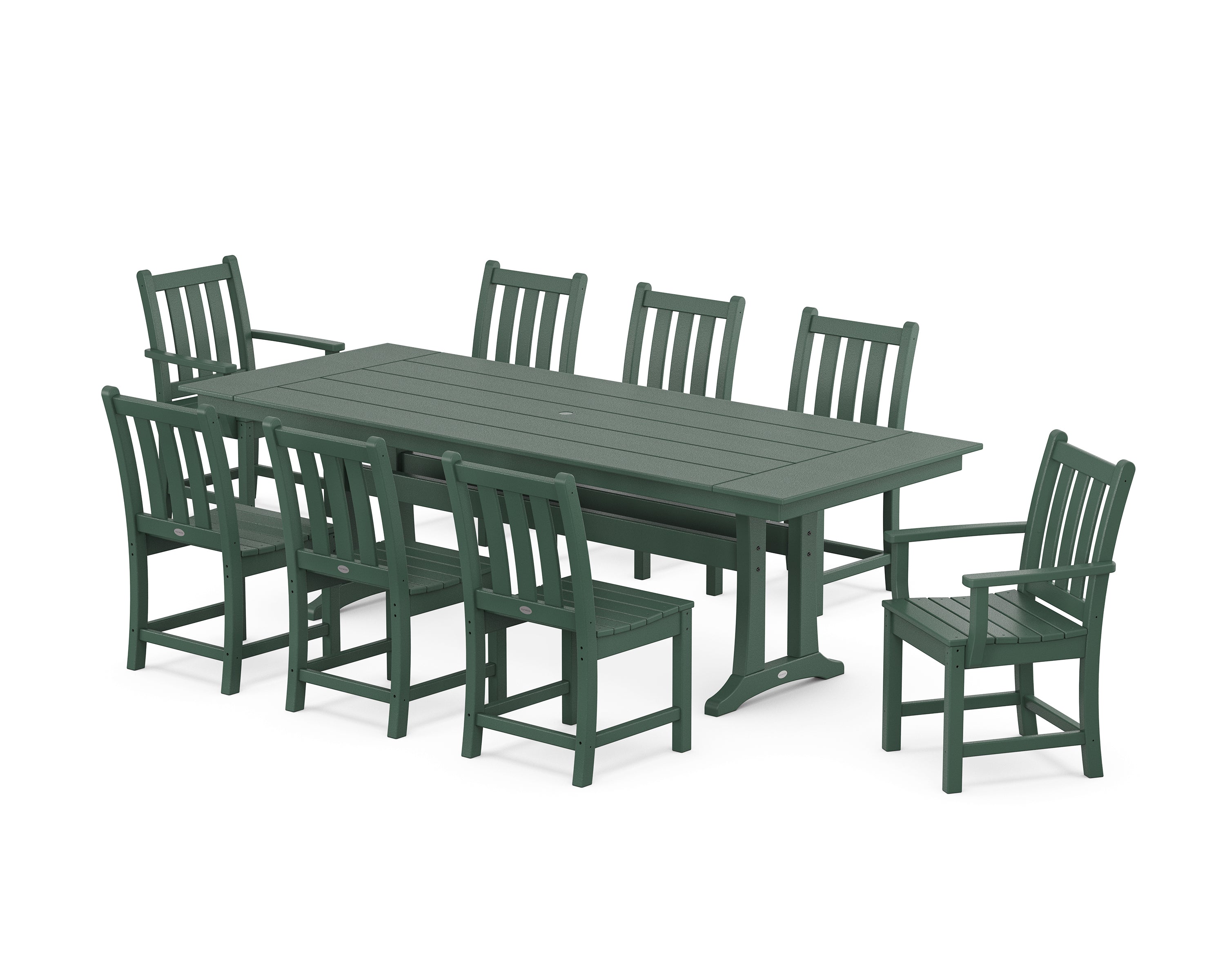 POLYWOOD Traditional Garden 9-Piece Farmhouse Dining Set with Trestle Legs in Green