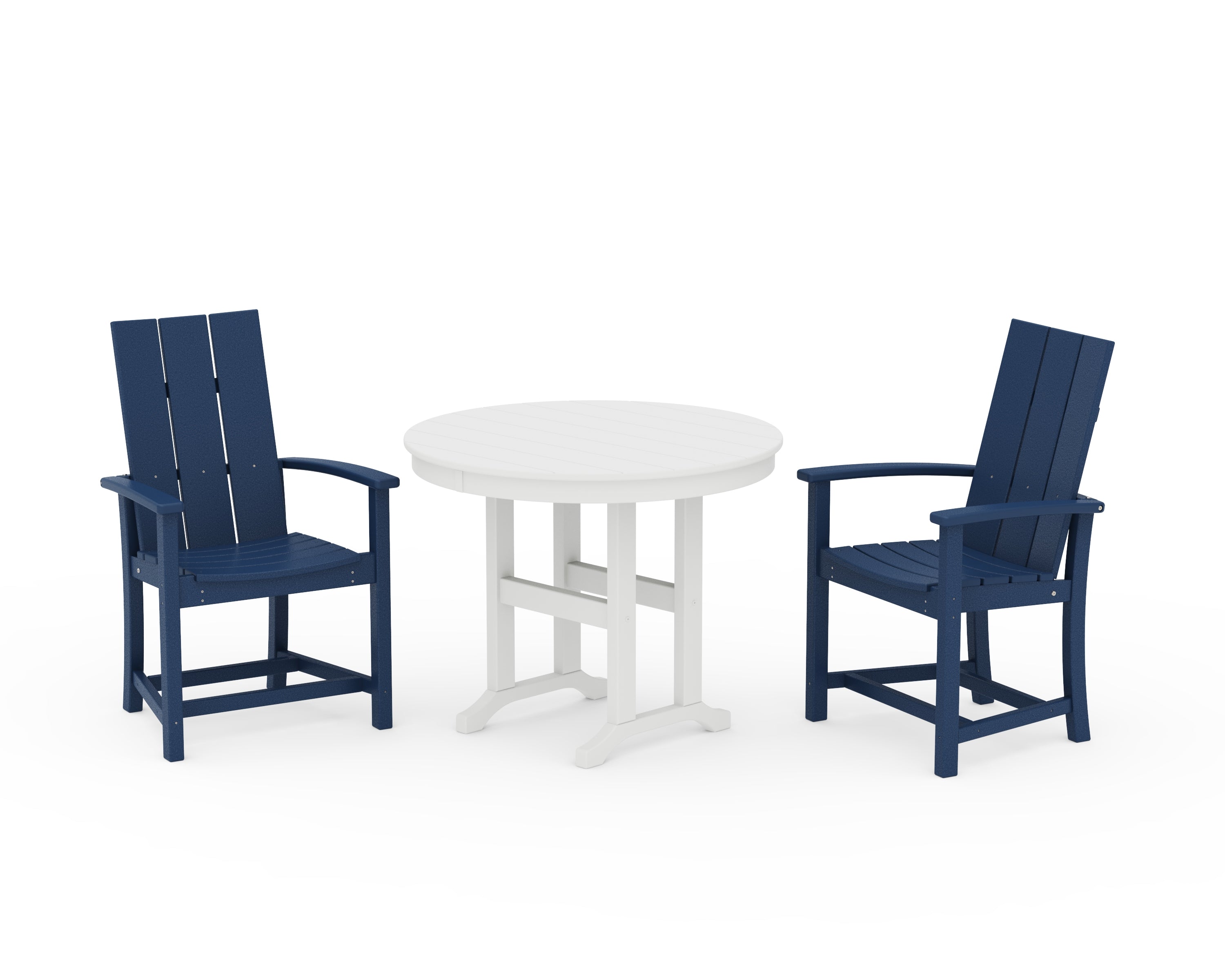 POLYWOOD Modern Adirondack 3-Piece Round Farmhouse Dining Set in Navy / White
