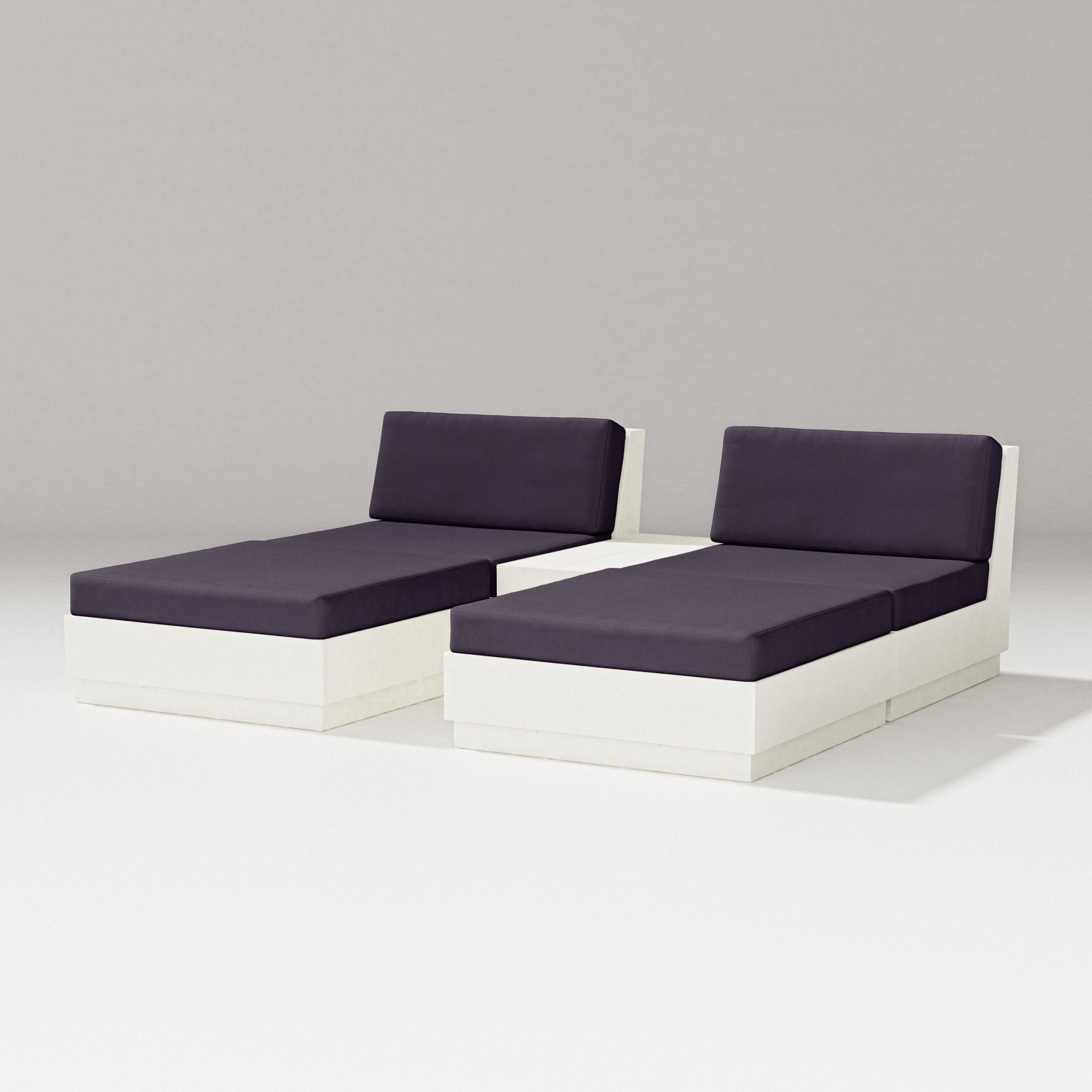 PW Designer Series Elevate Double Chaise Set in Vintage White / Navy Linen