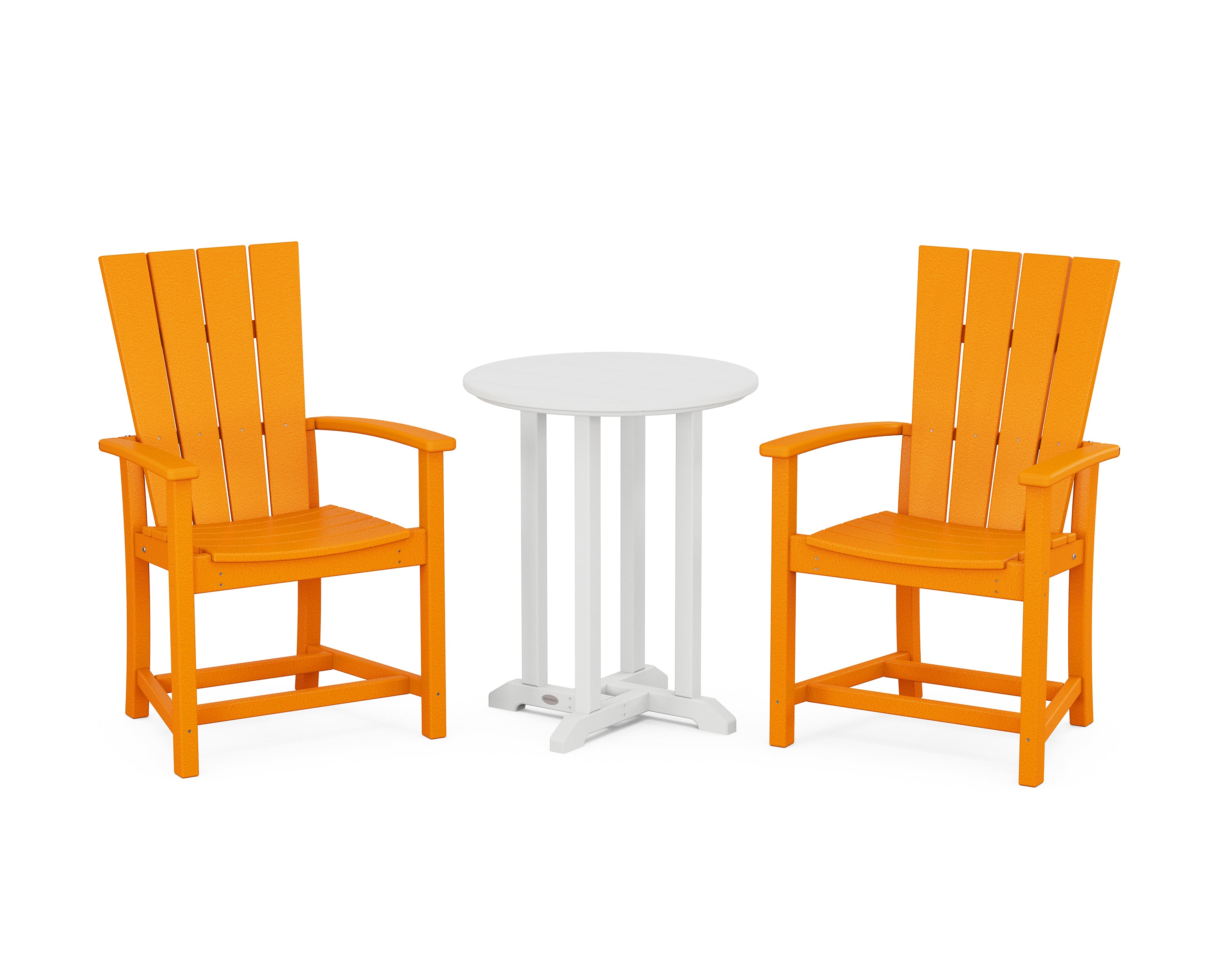 POLYWOOD Quattro 3-Piece Round Farmhouse Bistro Dining Set in Tangerine / White