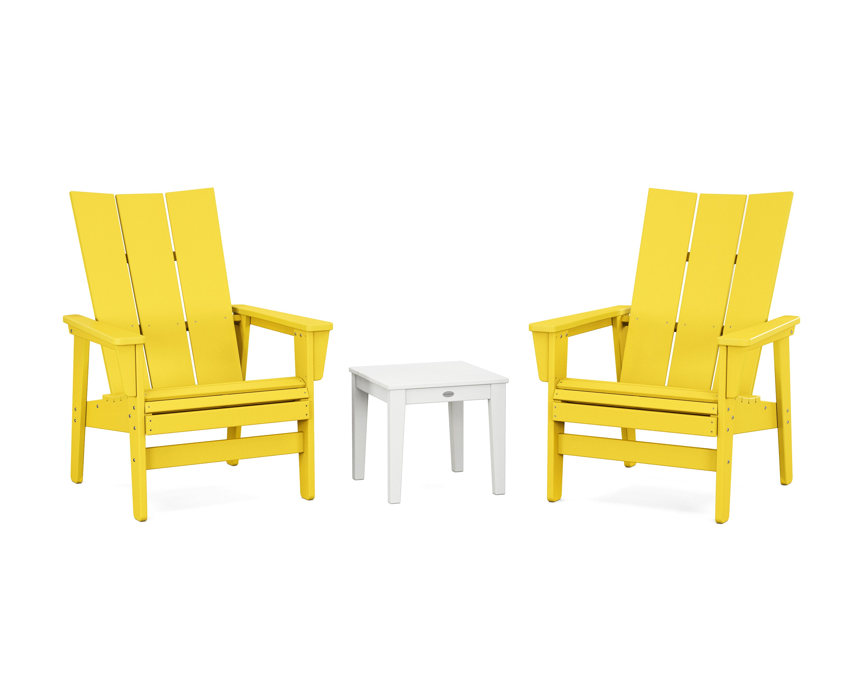 POLYWOOD 3-Piece Modern Grand Upright Adirondack Set in Lemon / White