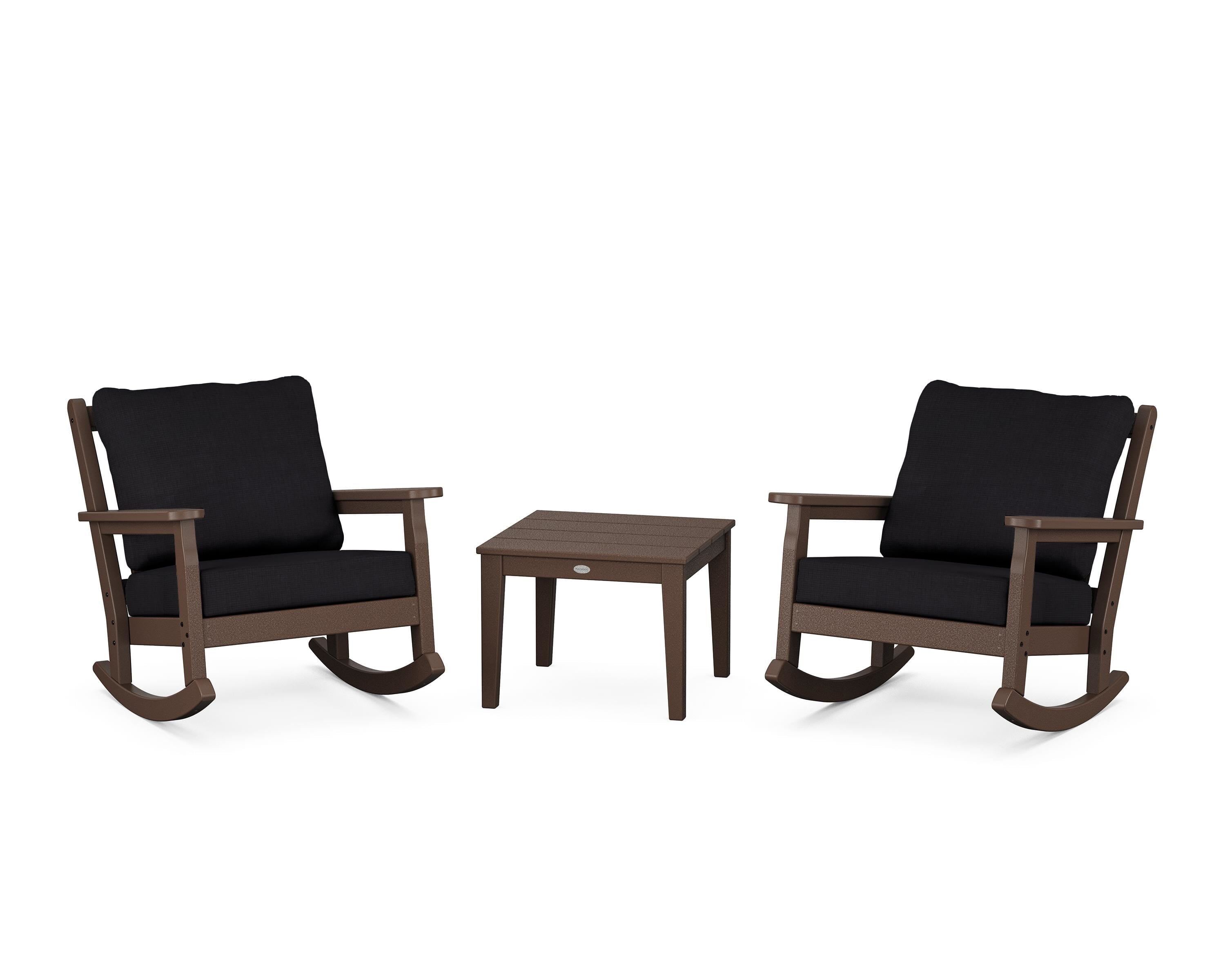 POLYWOOD Chippendale 3-Piece Deep Seating Rocker Set in Mahogany / Midnight Linen