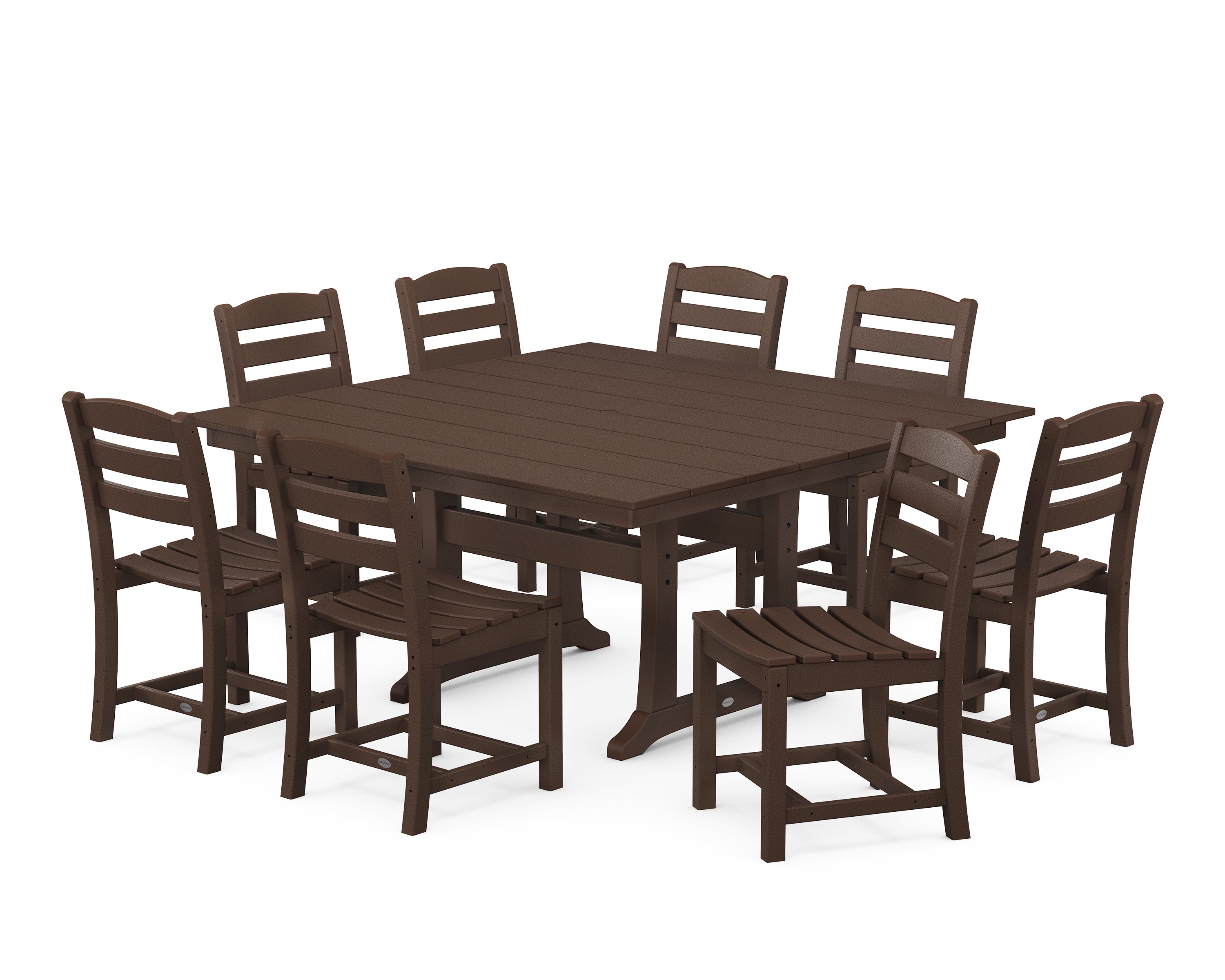 POLYWOOD La Casa Café 9-Piece Farmhouse Trestle Dining Set in Mahogany