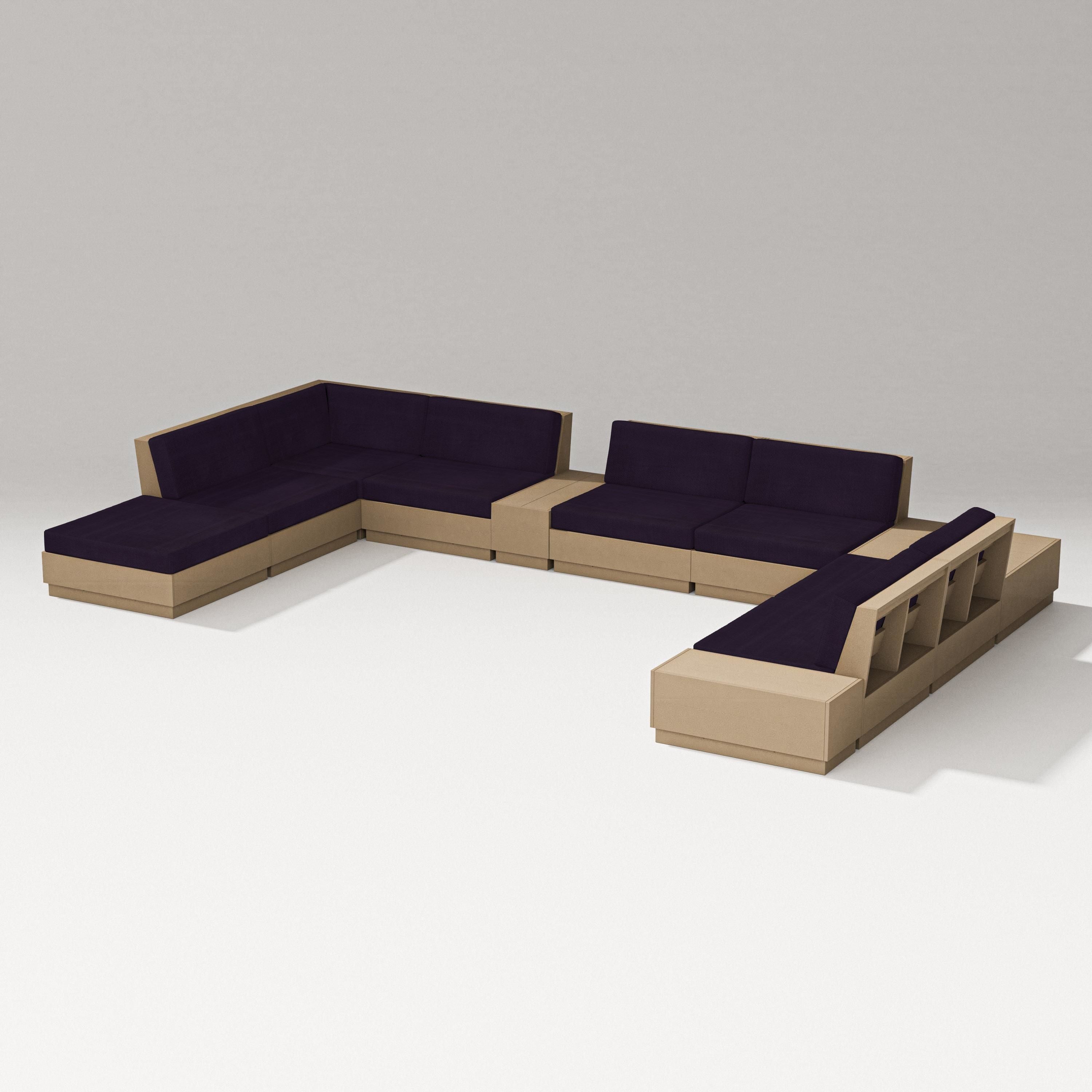 PW Designer Series Elevate 11-Piece Conversation Sectional Set in Vintage Sahara / Navy Linen