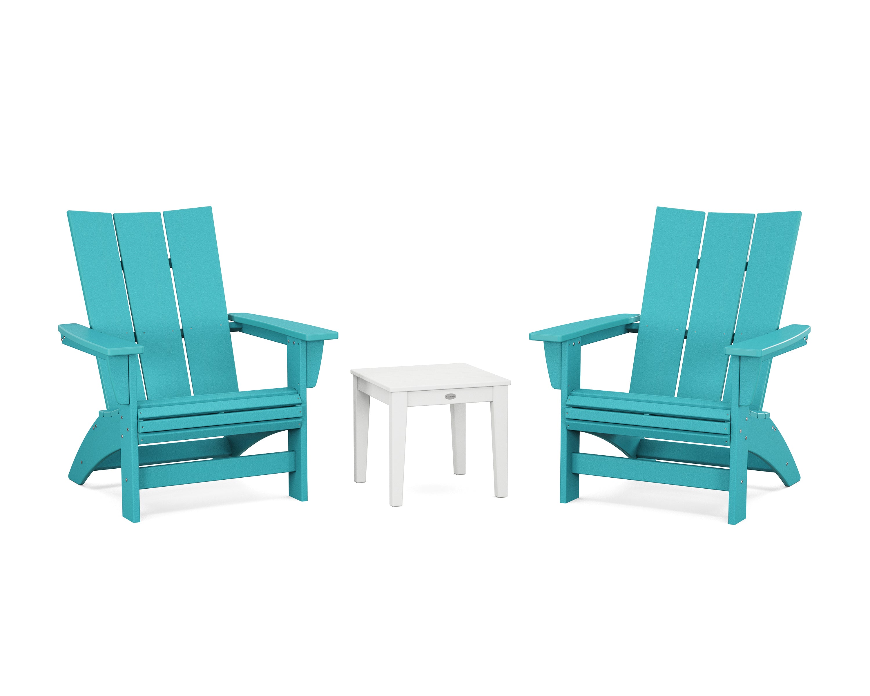 POLYWOOD 3-Piece Modern Grand Adirondack Set in Aruba / White