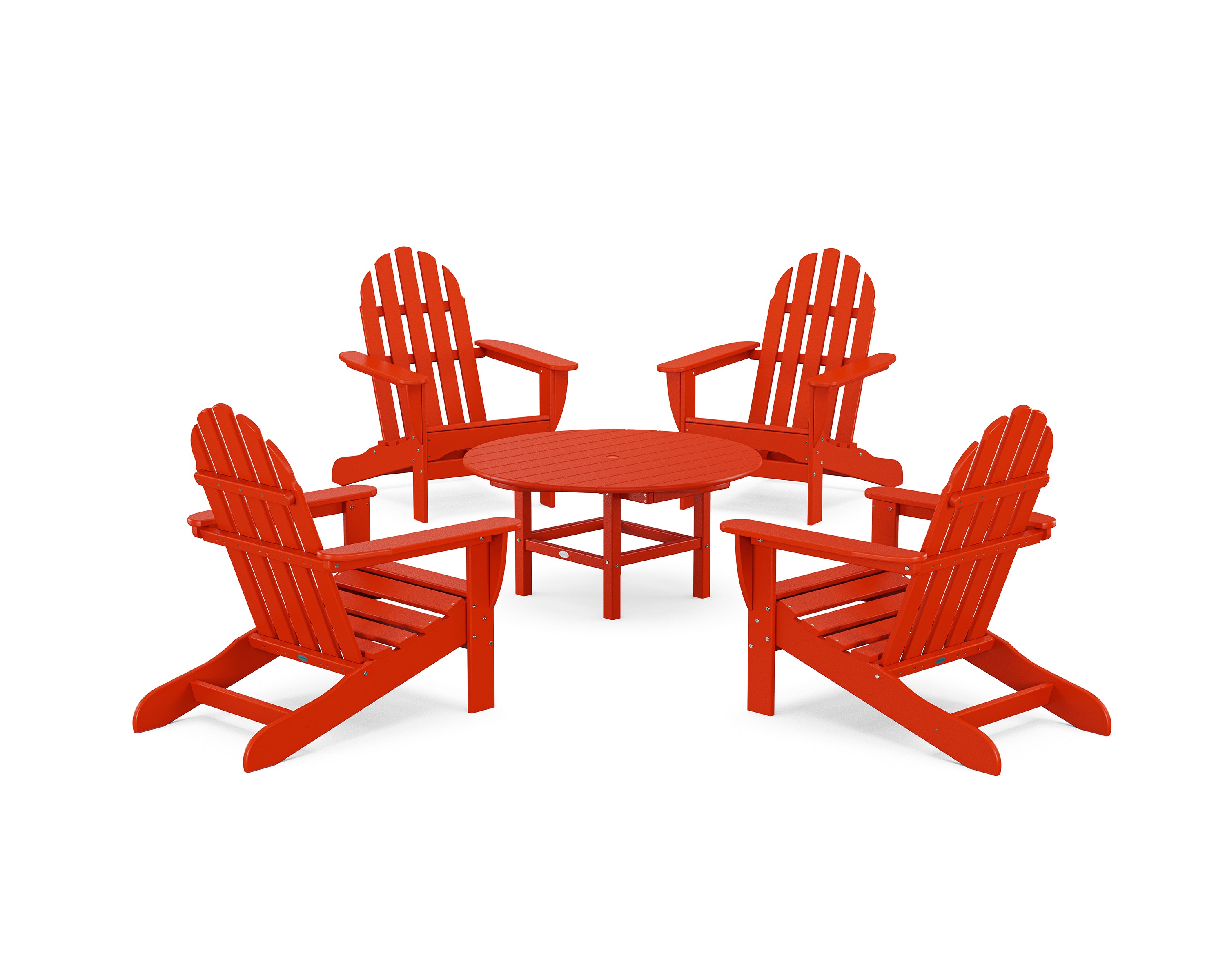 POLYWOOD Classic Adirondack 5-Piece Conversation Set in Sunset Red
