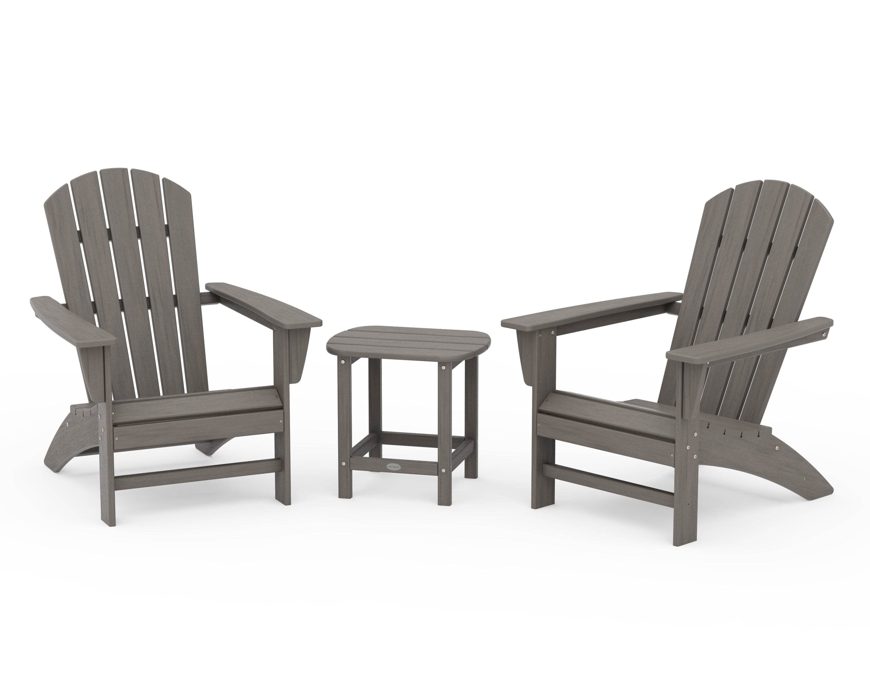 POLYWOOD Nautical 3-Piece Adirondack Set with South Beach 18" Side Table in Driftwood