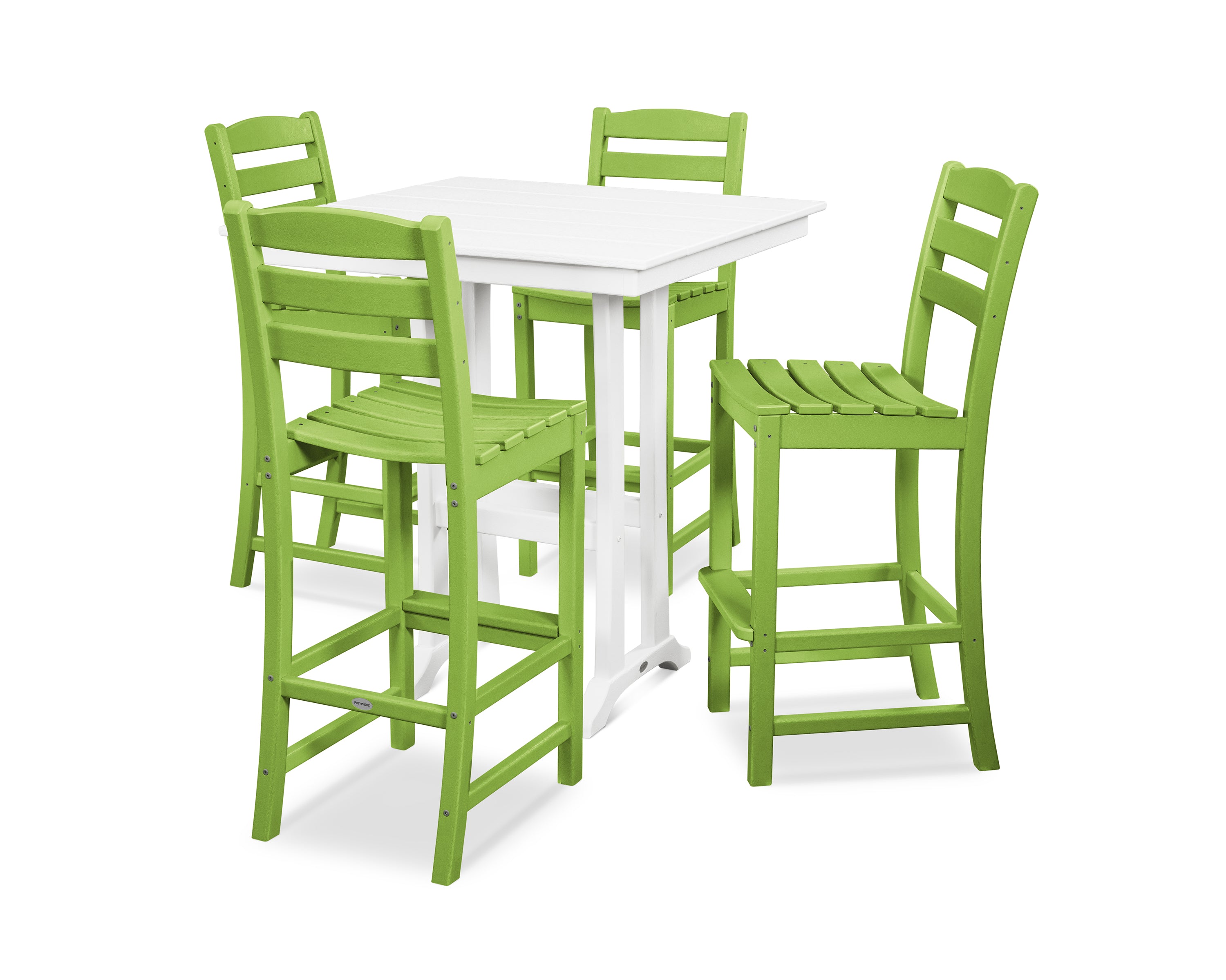 POLYWOOD® La Casa Café 5-Piece Farmhouse Trestle Bar Set in Lime / White