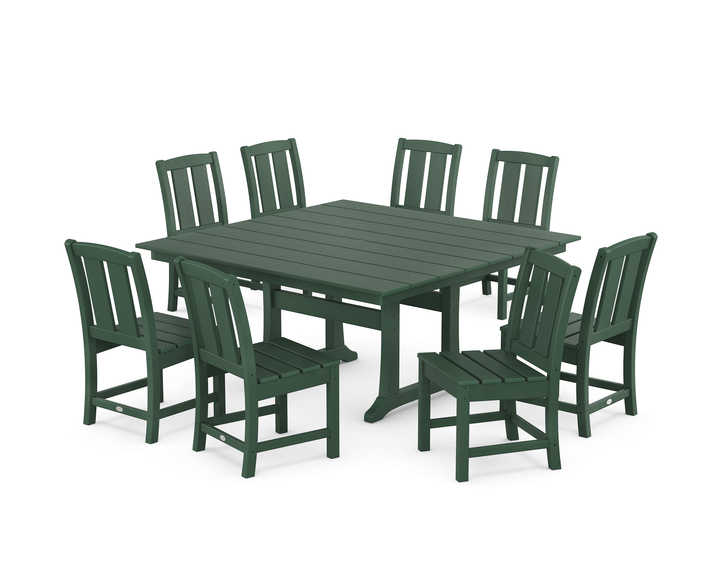 POLYWOOD® Mission Side Chair 9-Piece Square Farmhouse Dining Set with Trestle Legs in Green