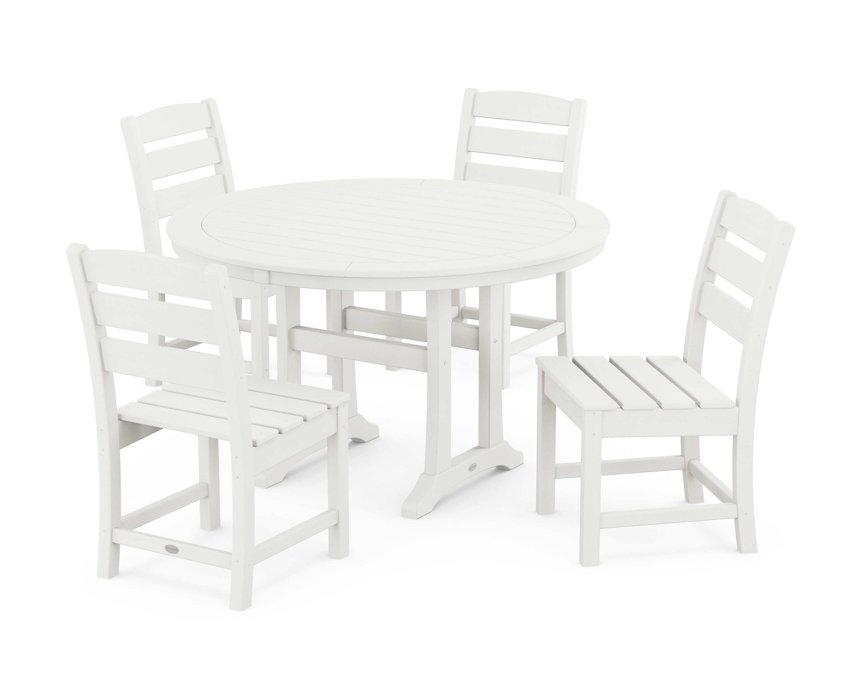 POLYWOOD® Lakeside Side Chair 5-Piece Round Dining Set With Trestle Legs in Vintage White