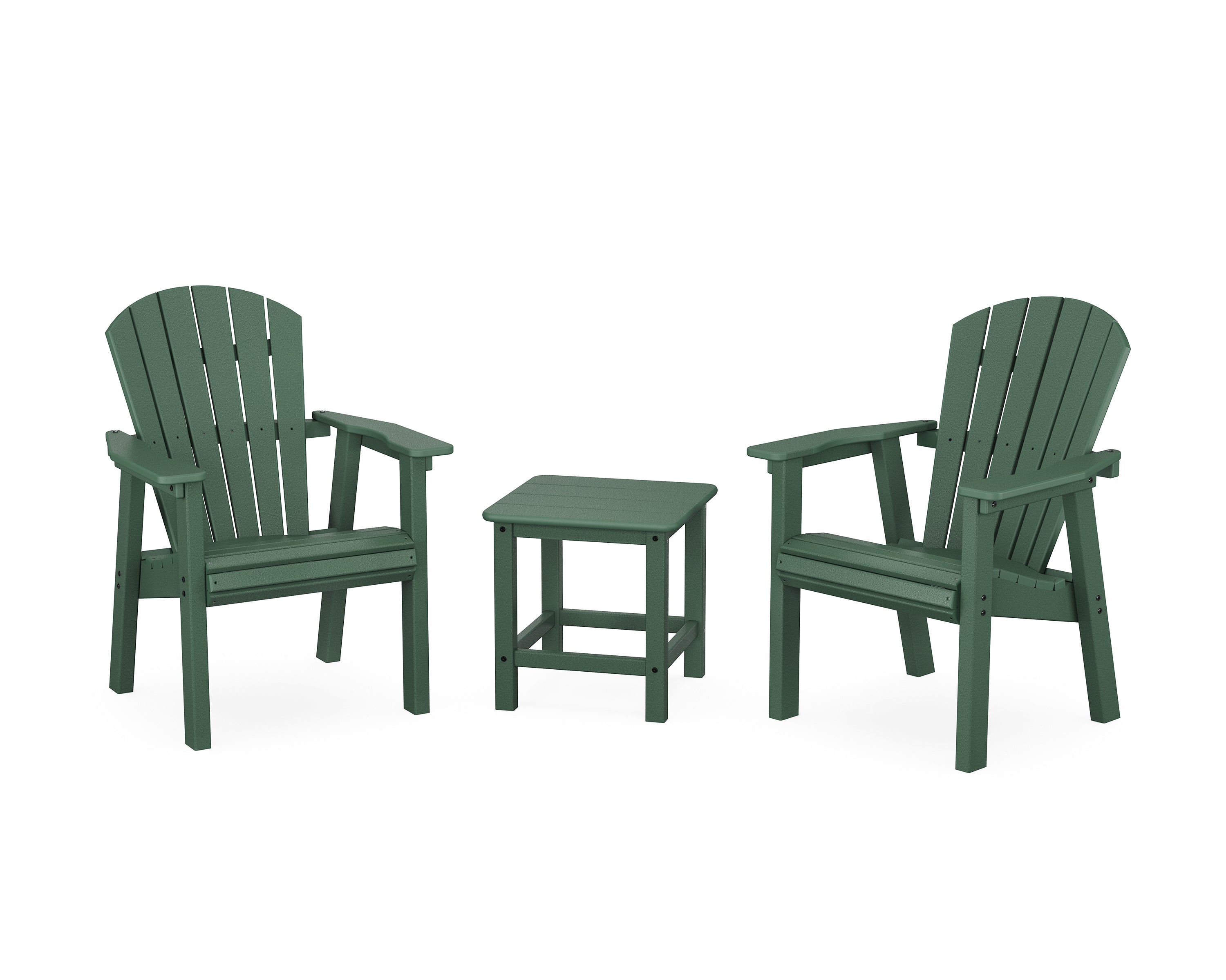 POLYWOOD Seashell 3-Piece Upright Adirondack Chair Set in Green