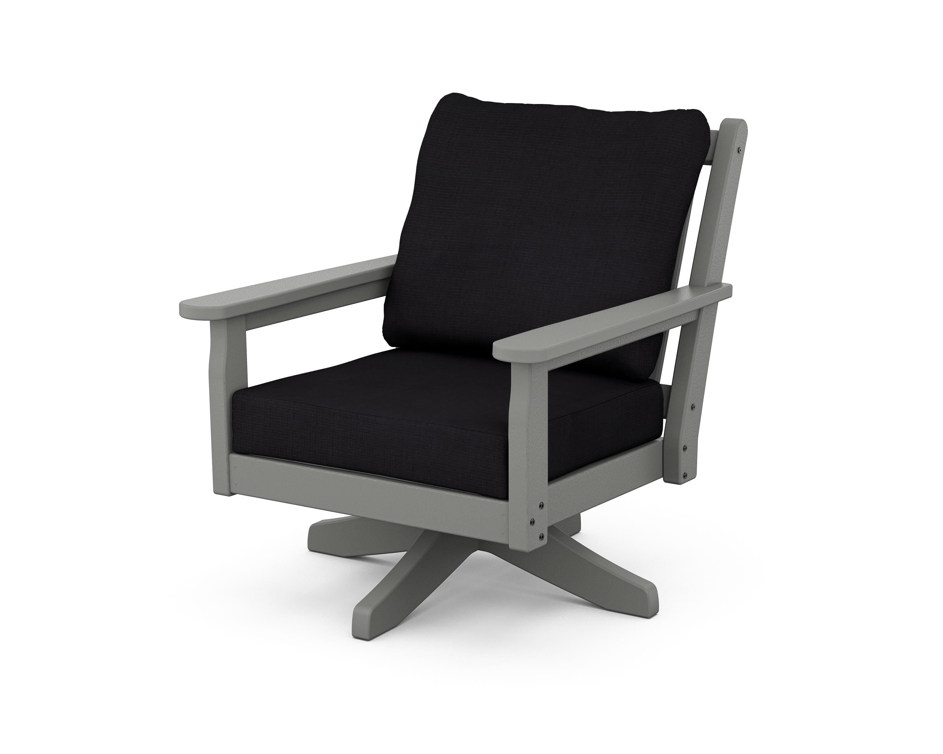 POLYWOOD Chippendale Deep Seating Swivel Chair in Slate Grey / Midnight Linen