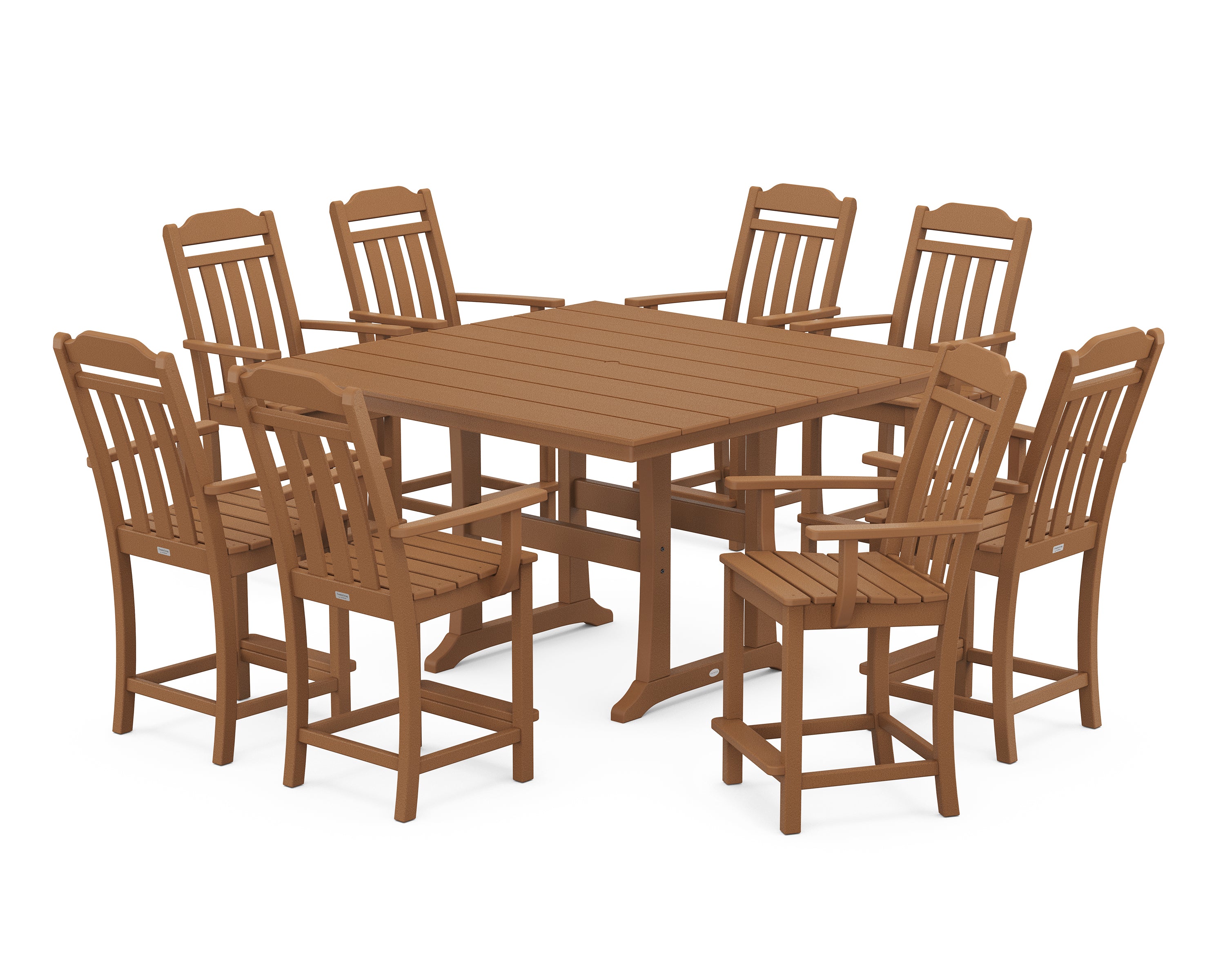 Country Living Cottage 9-Piece Square Farmhouse Counter Set with Trestle Legs in Teak