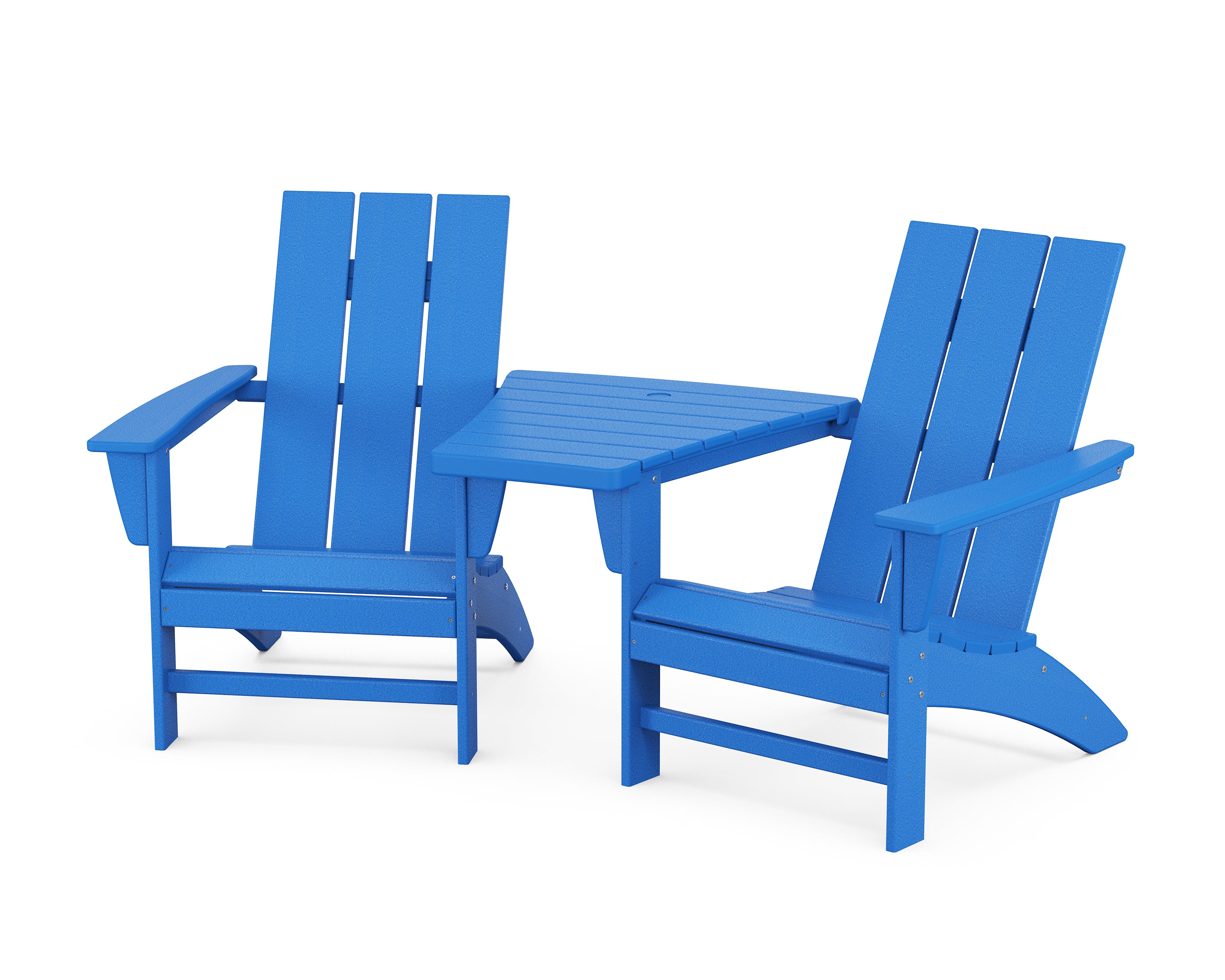 POLYWOOD® Modern 3-Piece Adirondack Set with Angled Connecting Table in Pacific Blue