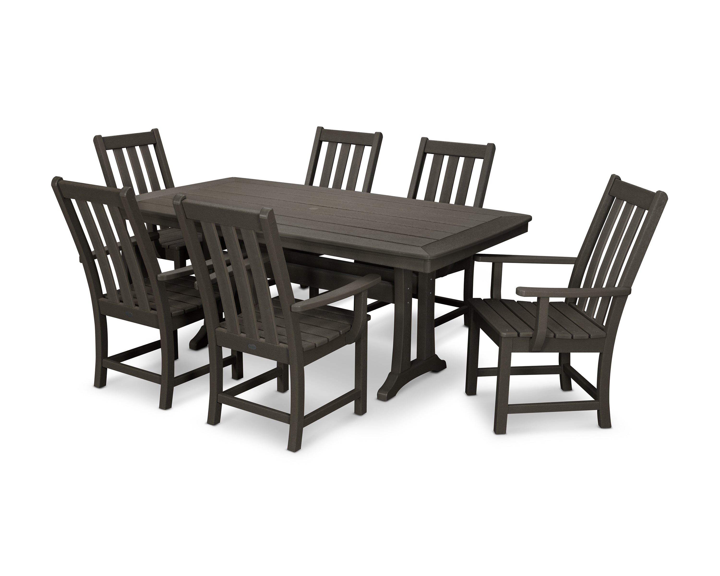 POLYWOOD Vineyard 7-Piece Arm Chair Dining Set in Vintage Coffee