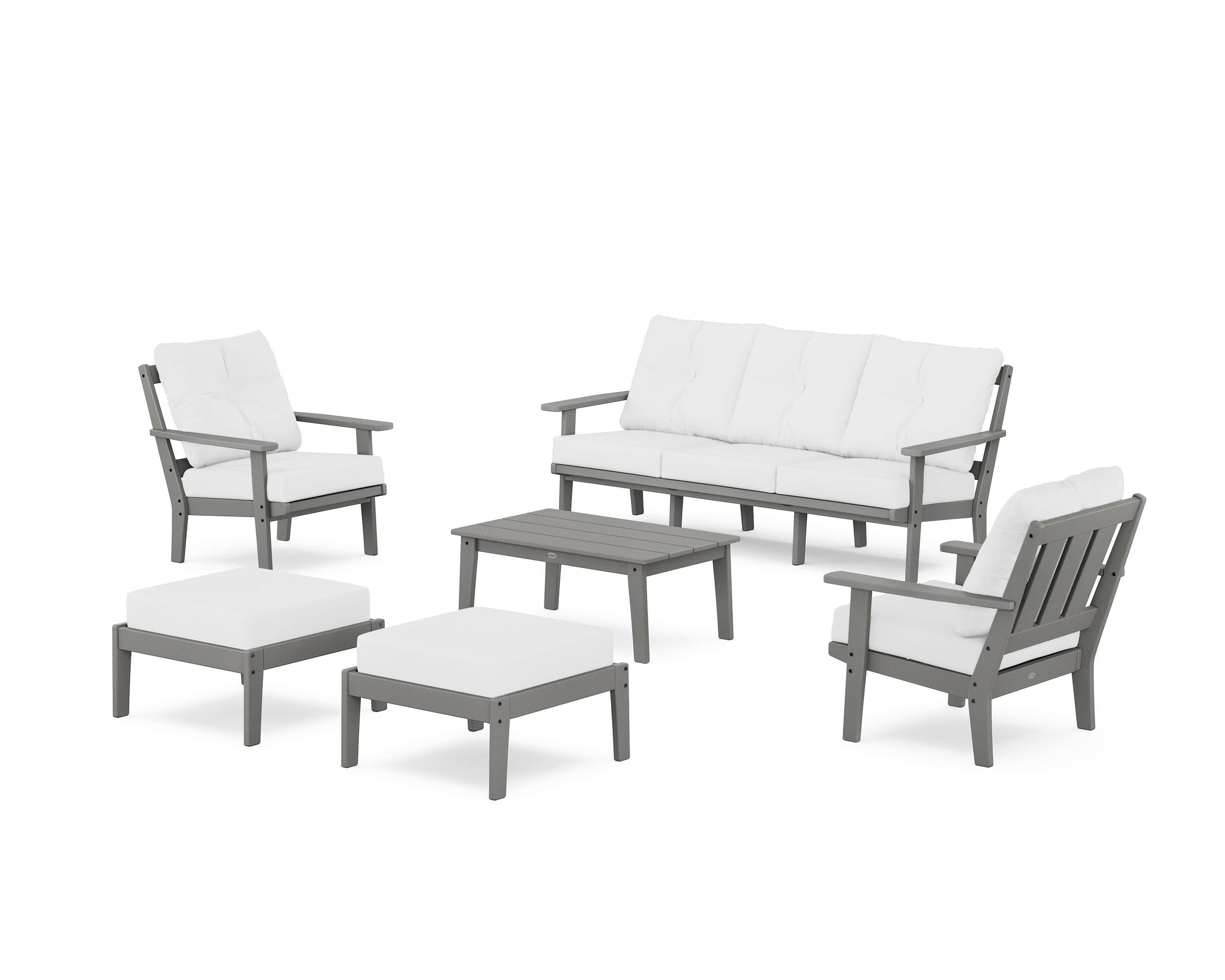 POLYWOOD Oxford 6-Piece Lounge Sofa Set in Slate Grey / Natural