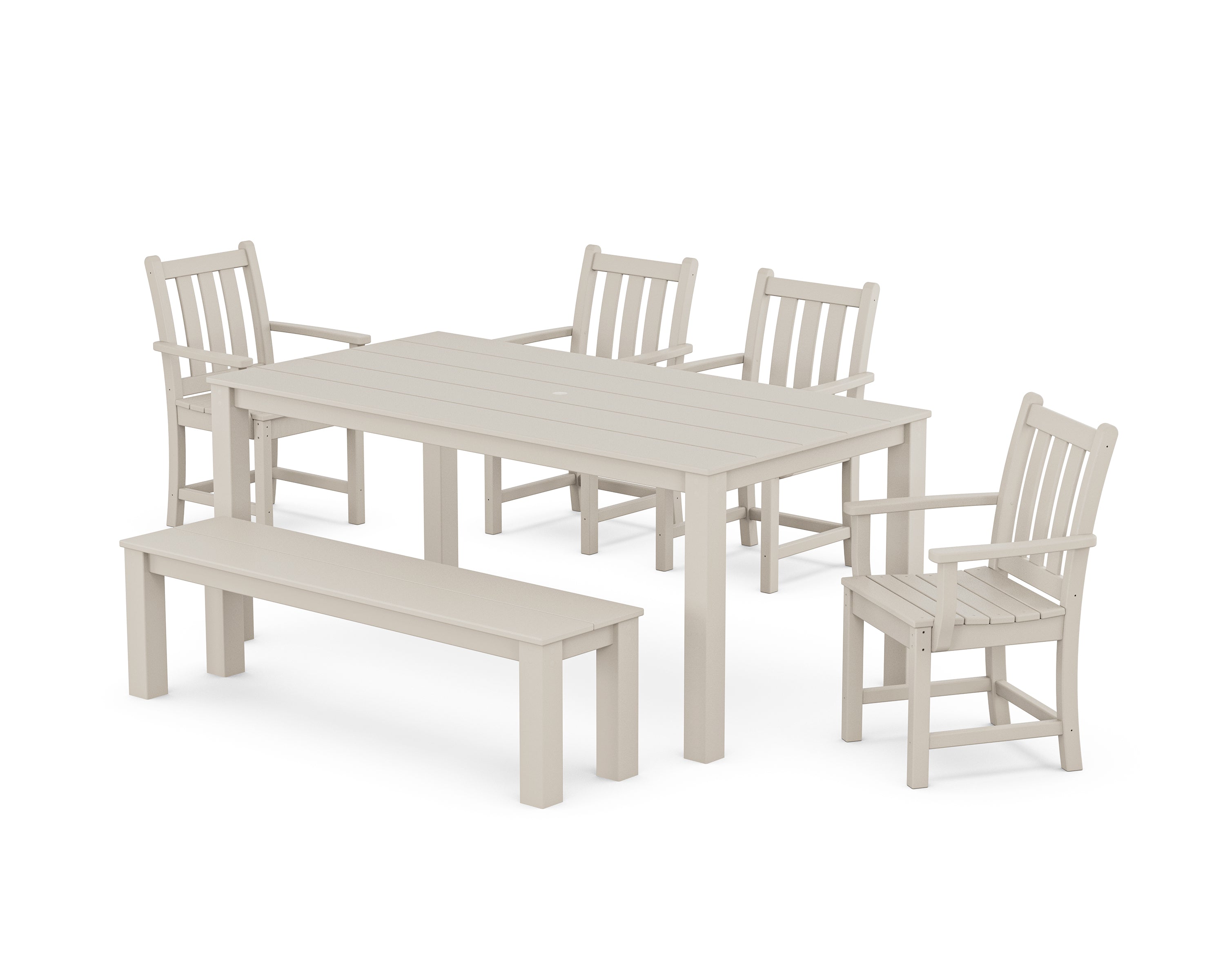 POLYWOOD Traditional Garden 6-Piece Parsons Dining Set with Bench in Sand