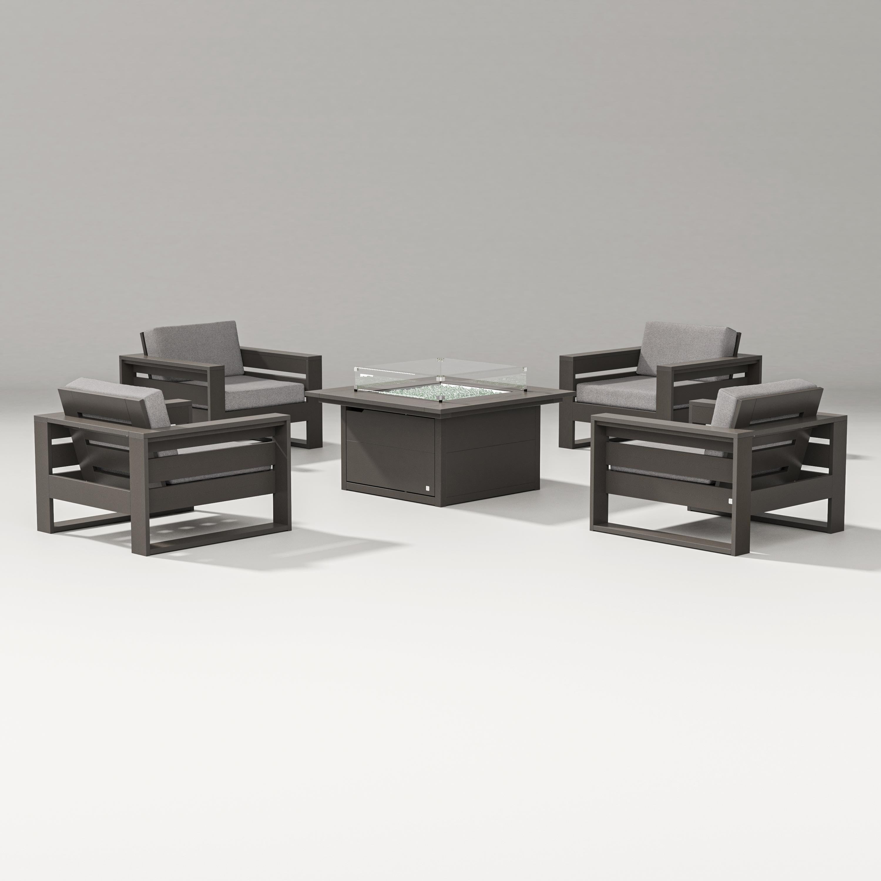 PW Designer Series Latitude 5-Piece Lounge Fire Table Set in Vintage Coffee / Grey Mist