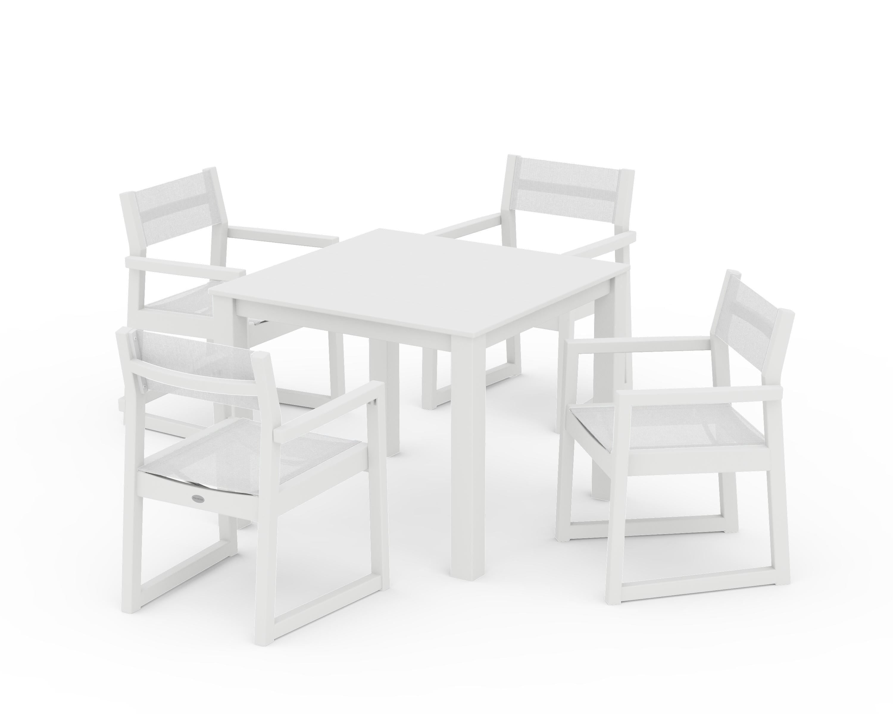 POLYWOOD EDGE Sling Arm Chair 5-Piece Parsons Dining Set in White / White Sling