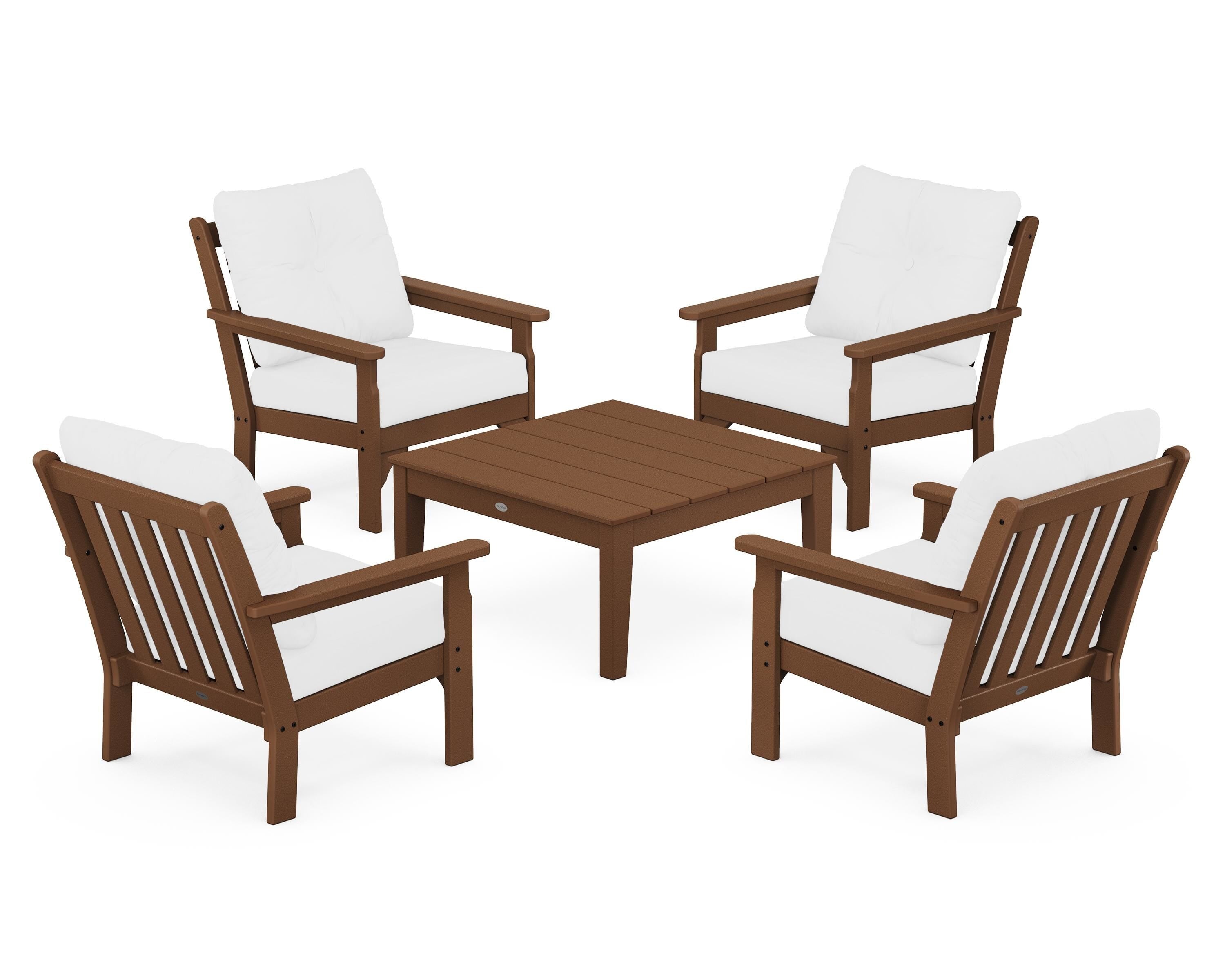 POLYWOOD Vineyard 5-Piece Deep Seating Conversation Set in Teak / Natural