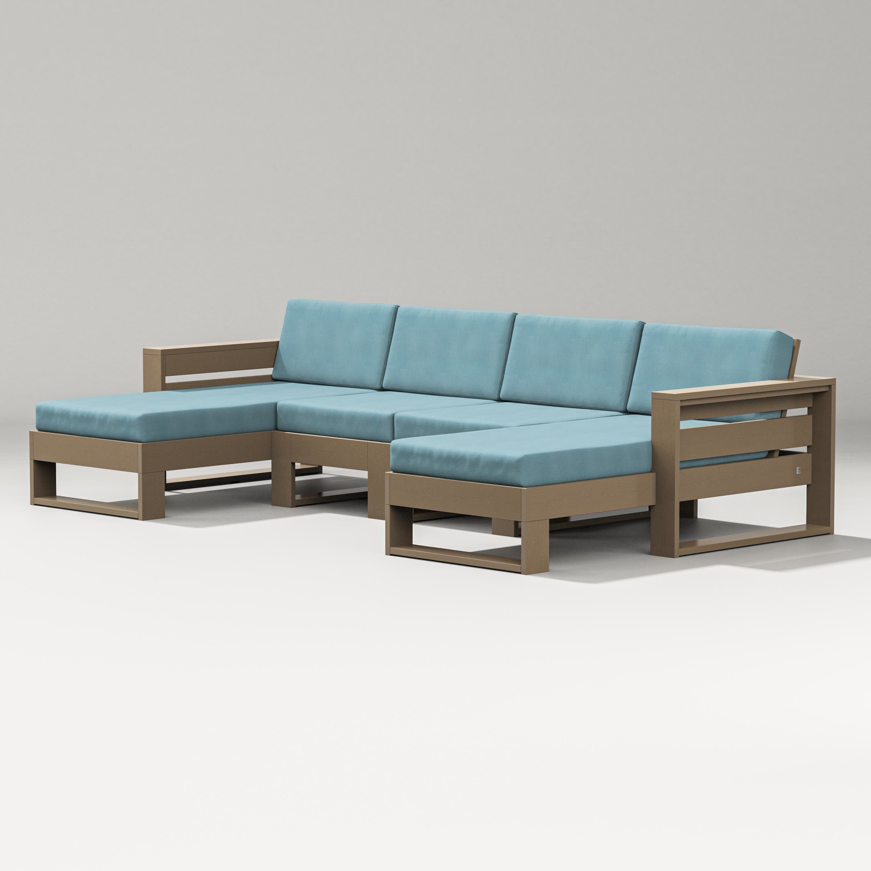 PW Designer Series Latitude Double Chaise Sectional in Vintage Sahara / Lattice Sky Blue