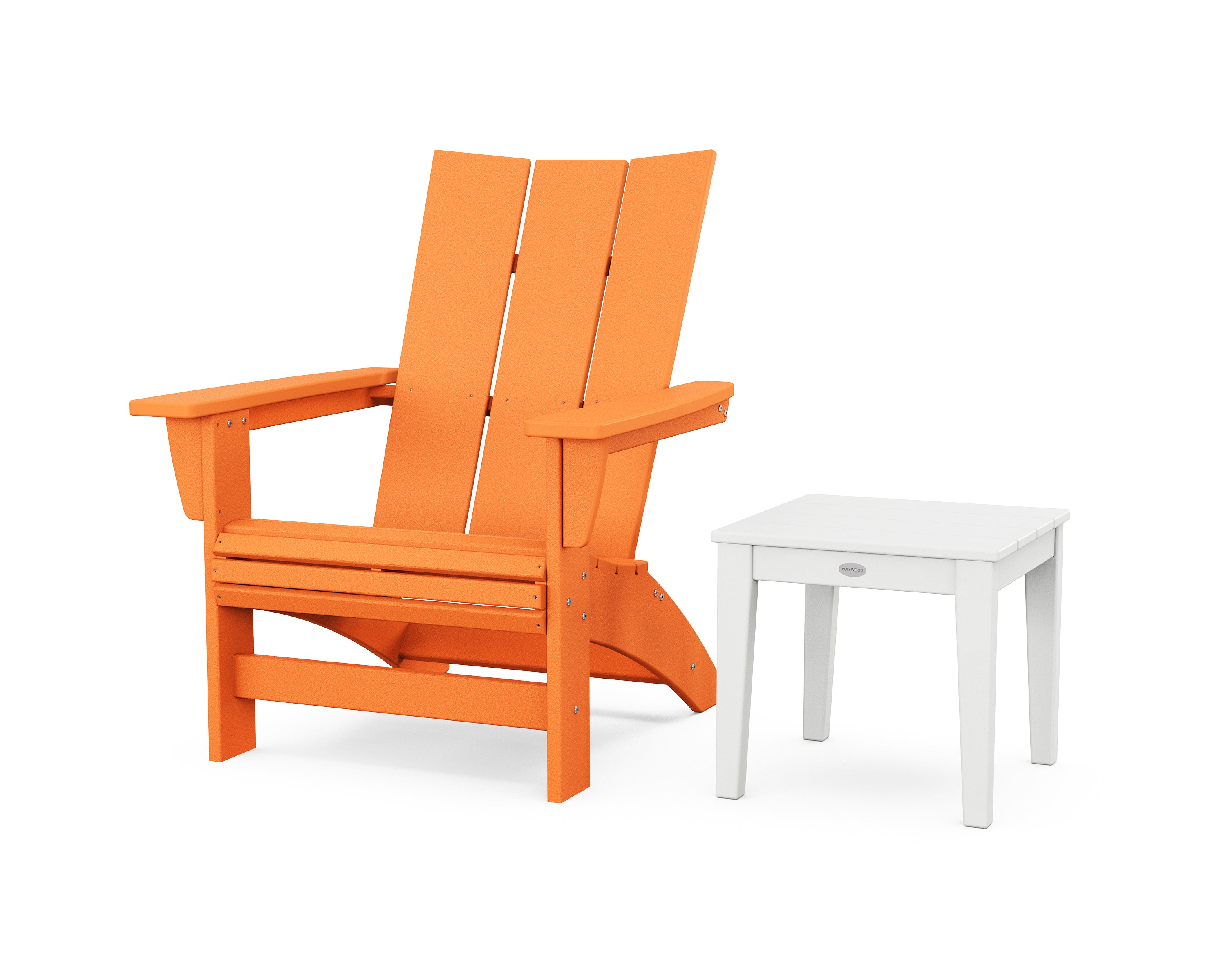 POLYWOOD Modern Grand Adirondack Chair with Side Table in Tangerine / White