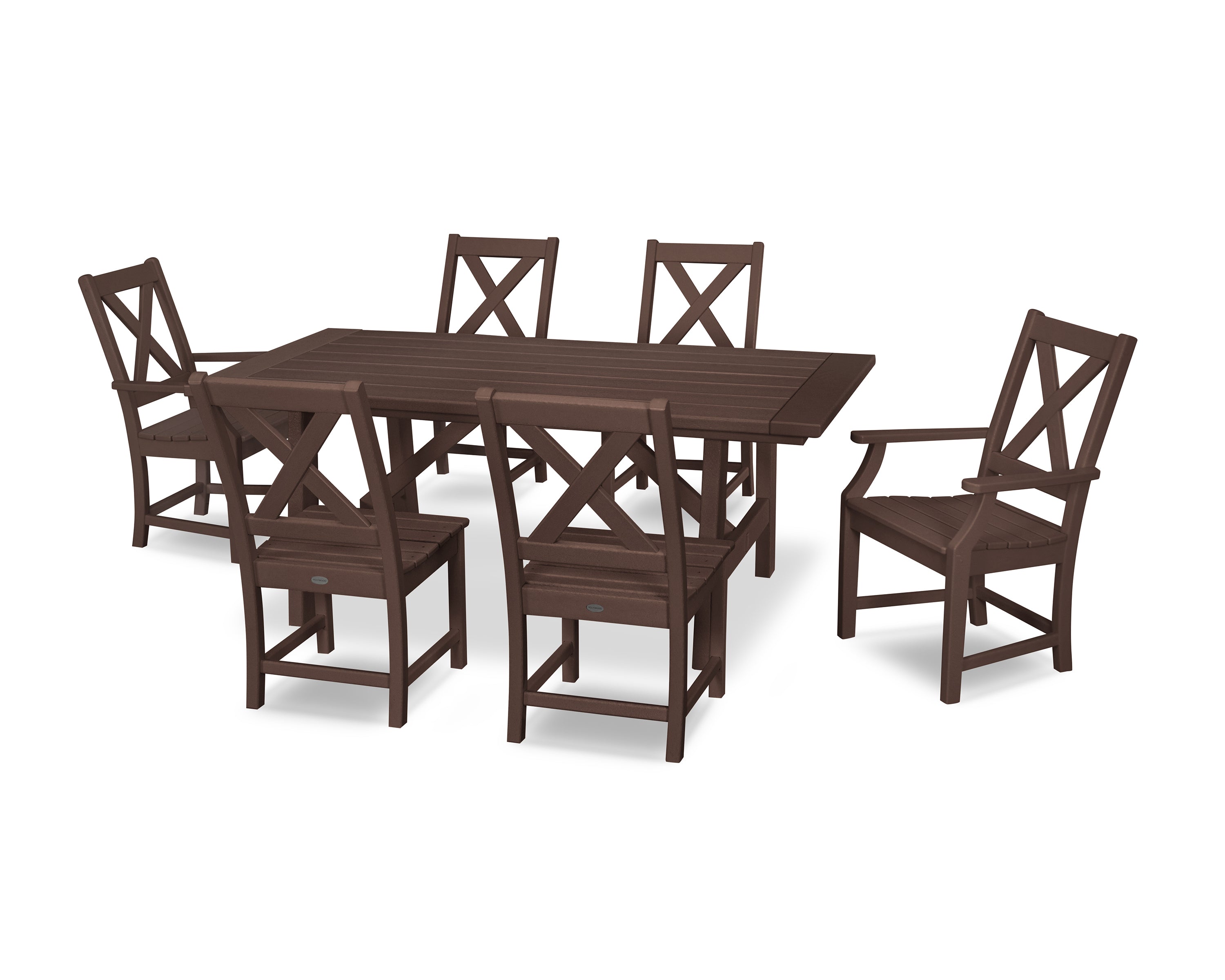 POLYWOOD Braxton 7-Piece Rustic Farmhouse Dining Set in Mahogany
