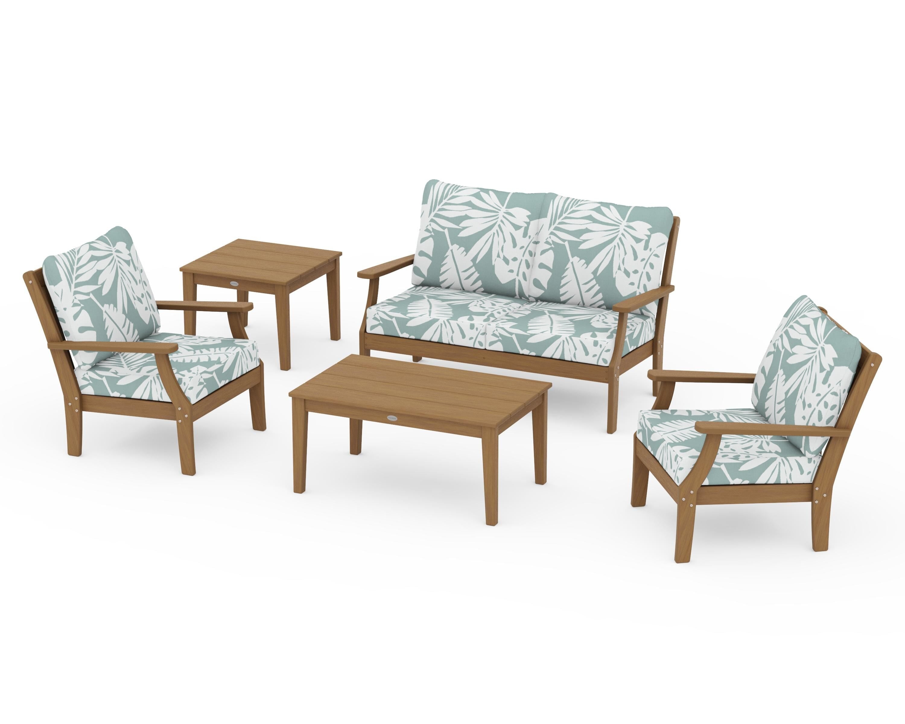 POLYWOOD Braxton 5-Piece Deep Seating Set in Natural / Leaf Glacier Spa