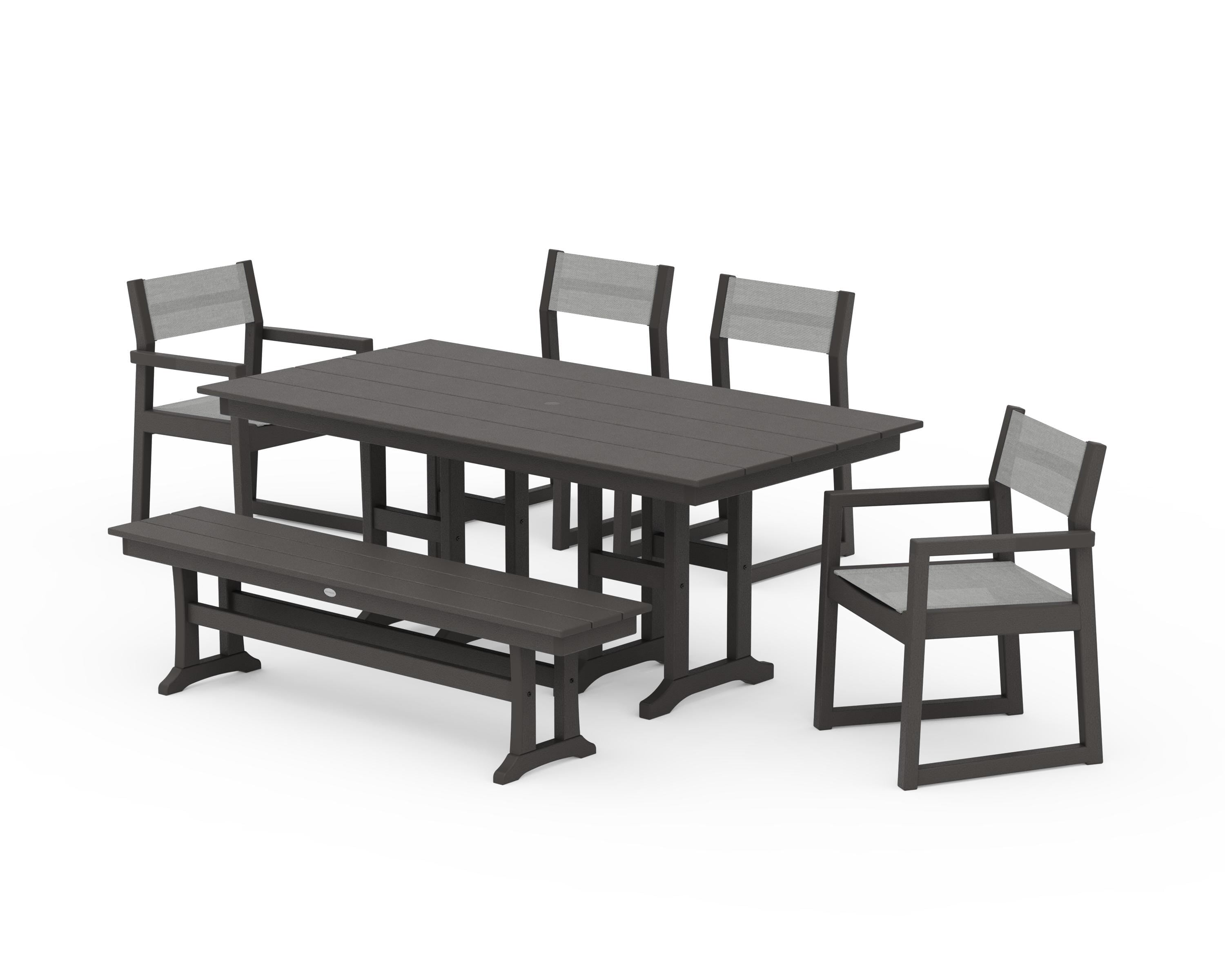 POLYWOOD EDGE Sling 6-Piece Farmhouse Dining Set in Vintage Coffee / Metallic Sling