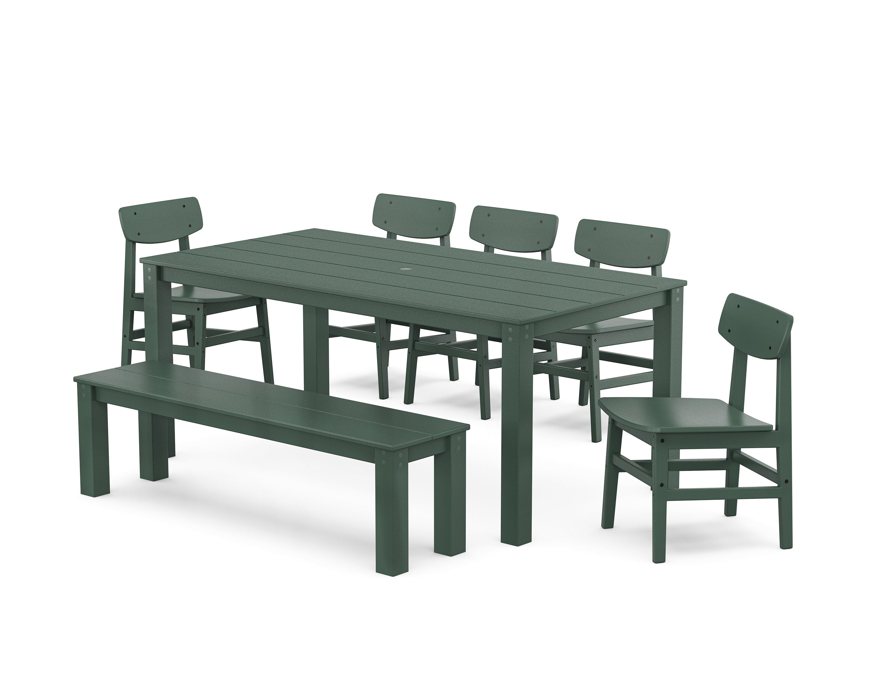 POLYWOOD Modern Studio Urban Chair 7-Piece Parsons Dining Set with Bench in Green
