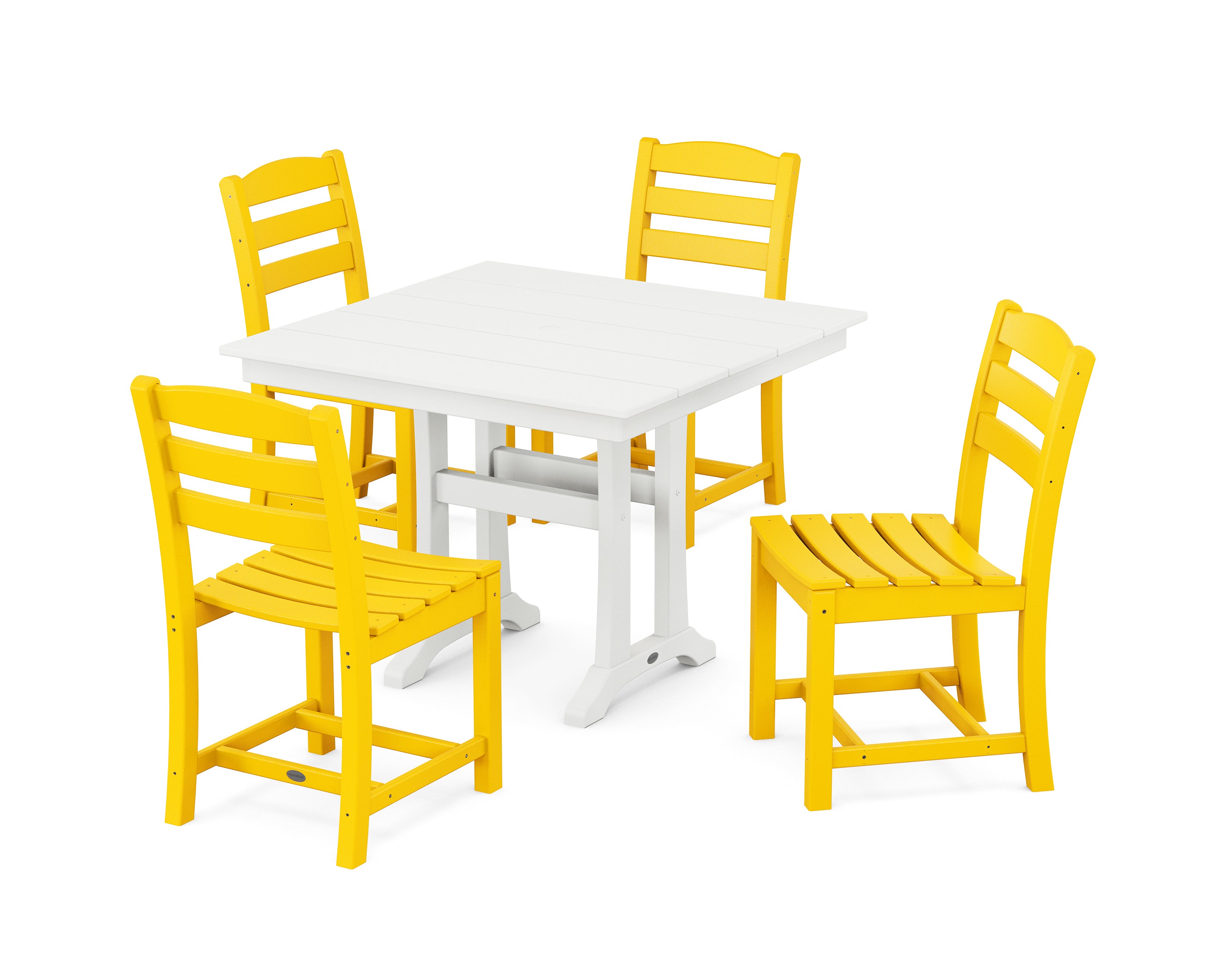 POLYWOOD La Casa Café 5-Piece Farmhouse Trestle Side Chair Dining Set in Lemon / White