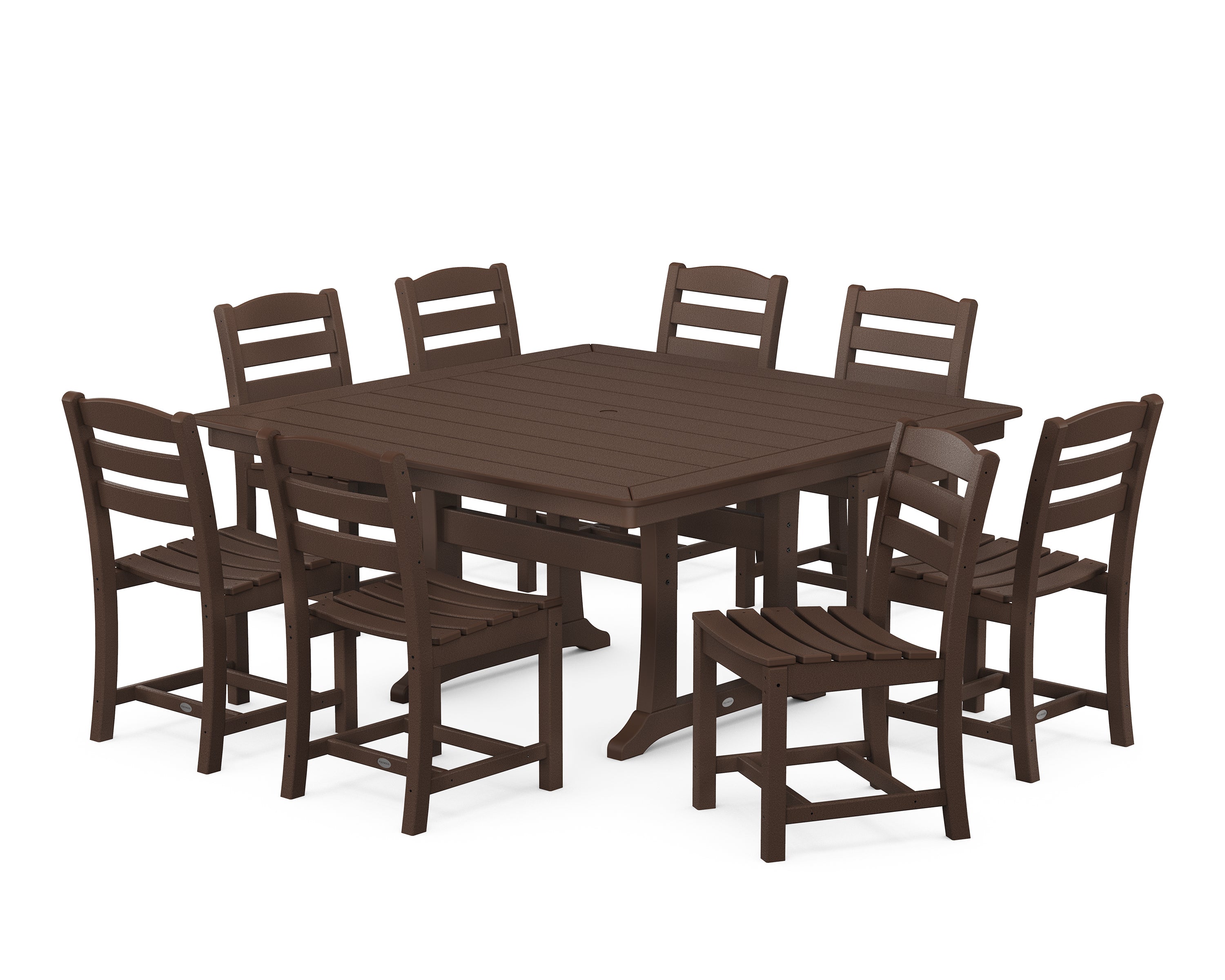 POLYWOOD La Casa Café 9-Piece Nautical Trestle Dining Set in Mahogany