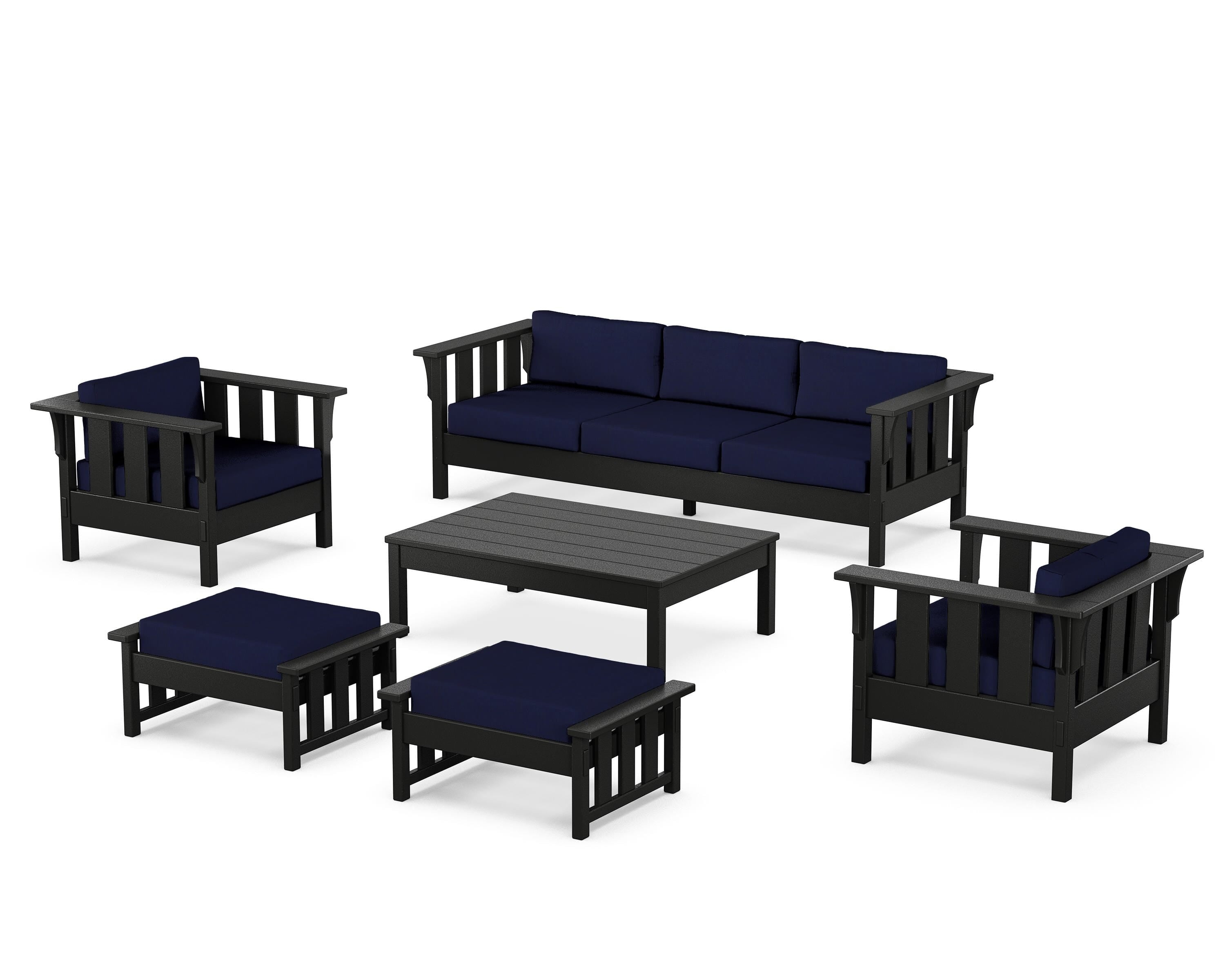 Martha Stewart by POLYWOOD Acadia 6-Piece Lounge Sofa Set in Black / Navy